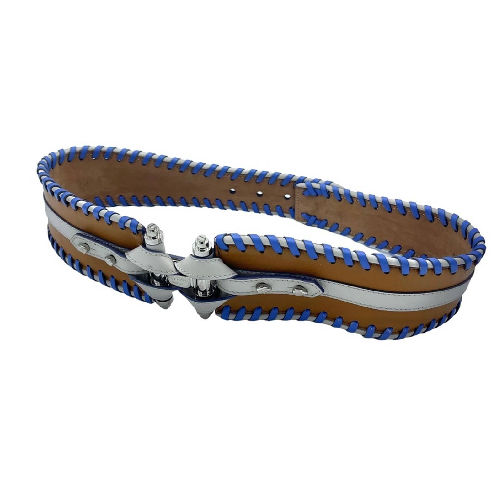 image of Givenchy White Tan Blue Purple Obsedia Leather Corset Belt, Women's