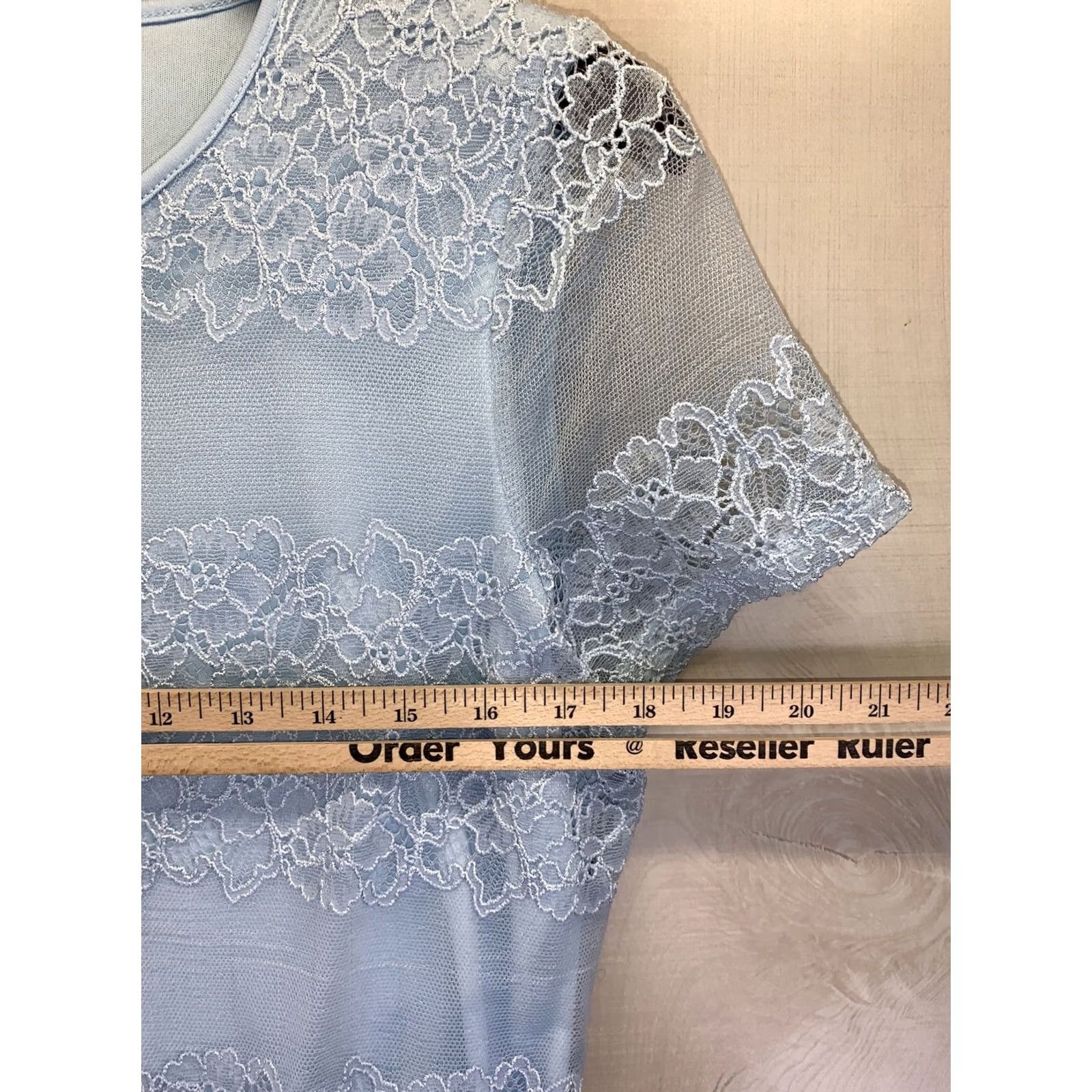 Calvin Klein Calvin Klein Blouse Shirt Women M Blue Lace Overlay Short Sleeve Top-4802 Size 32" / US 10 / IT 46 - 3 Thumbnail