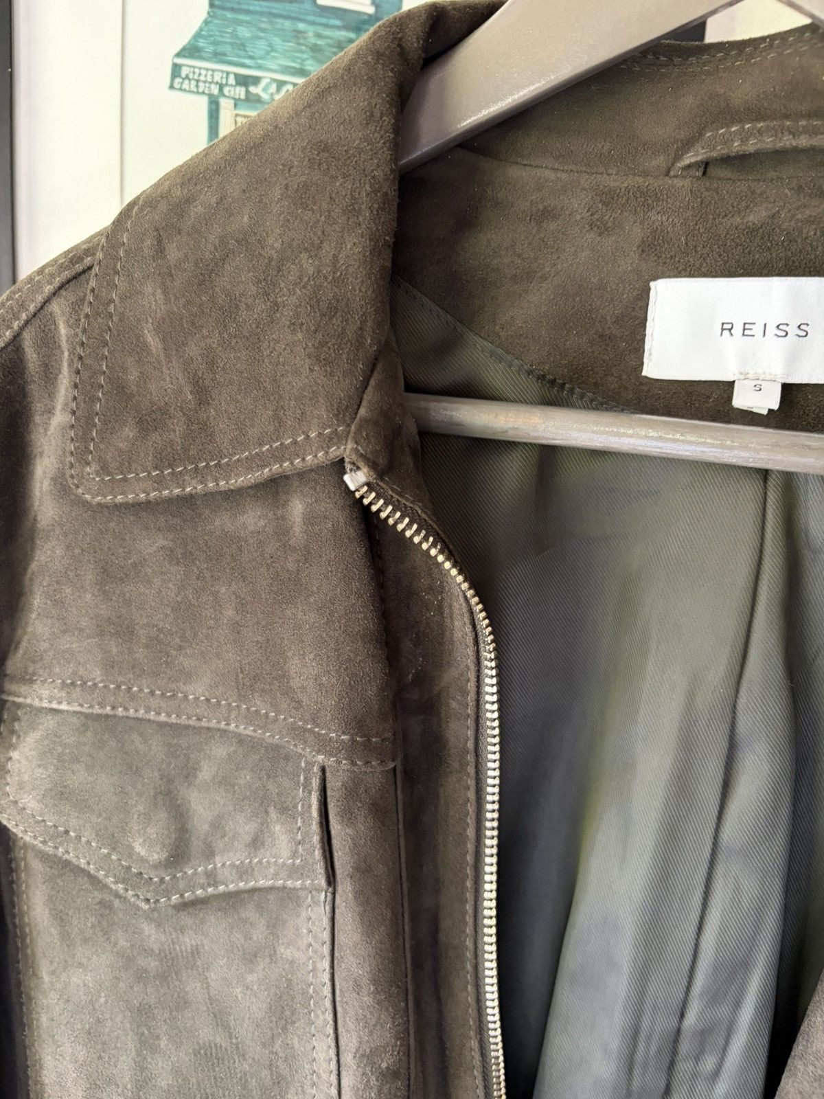 Reiss Green Suede 100% Goat Leather Trucker Jacket Size US S / EU 44-46 / 1 - 2 Thumbnail