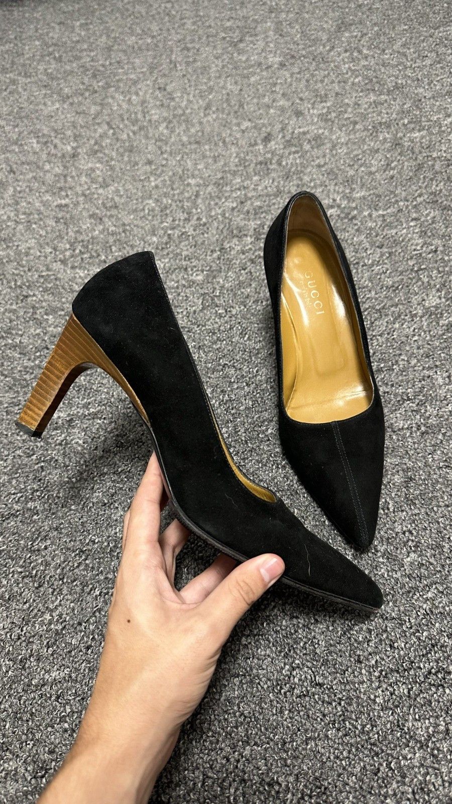 Gucci Gucci Women's Suede Black Heels Size 39 Size US 9 / IT 39 - 1 Thumbnail