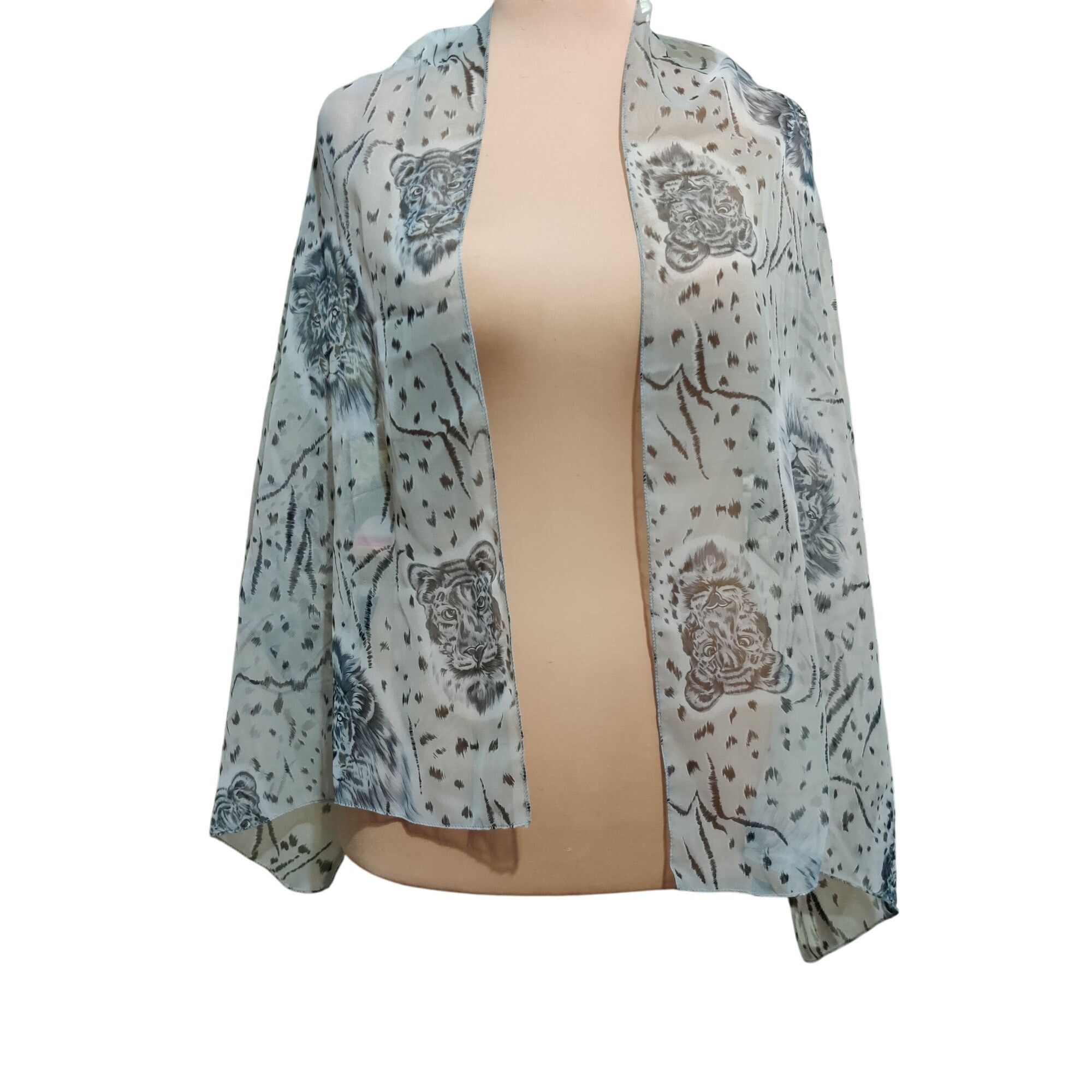 Other Sheer Gray Animal Print Scarf Lightweight Lion Leopard Graph Size ONE SIZE - 2 Thumbnail