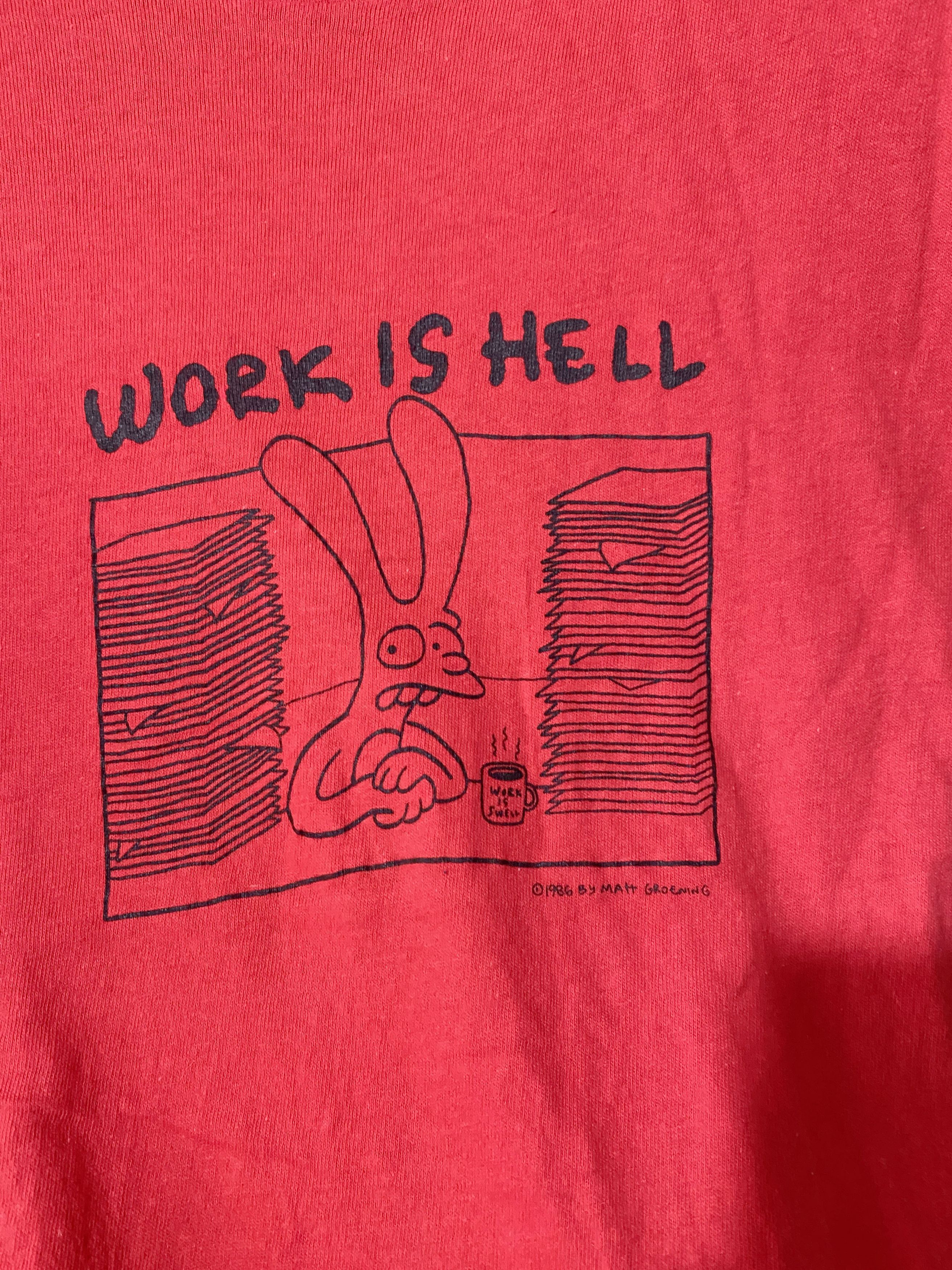 Vintage Vintage 1986 Matt Groening Work Is Hell Shirt Size US S / EU 44-46 / 1 - 2 Thumbnail