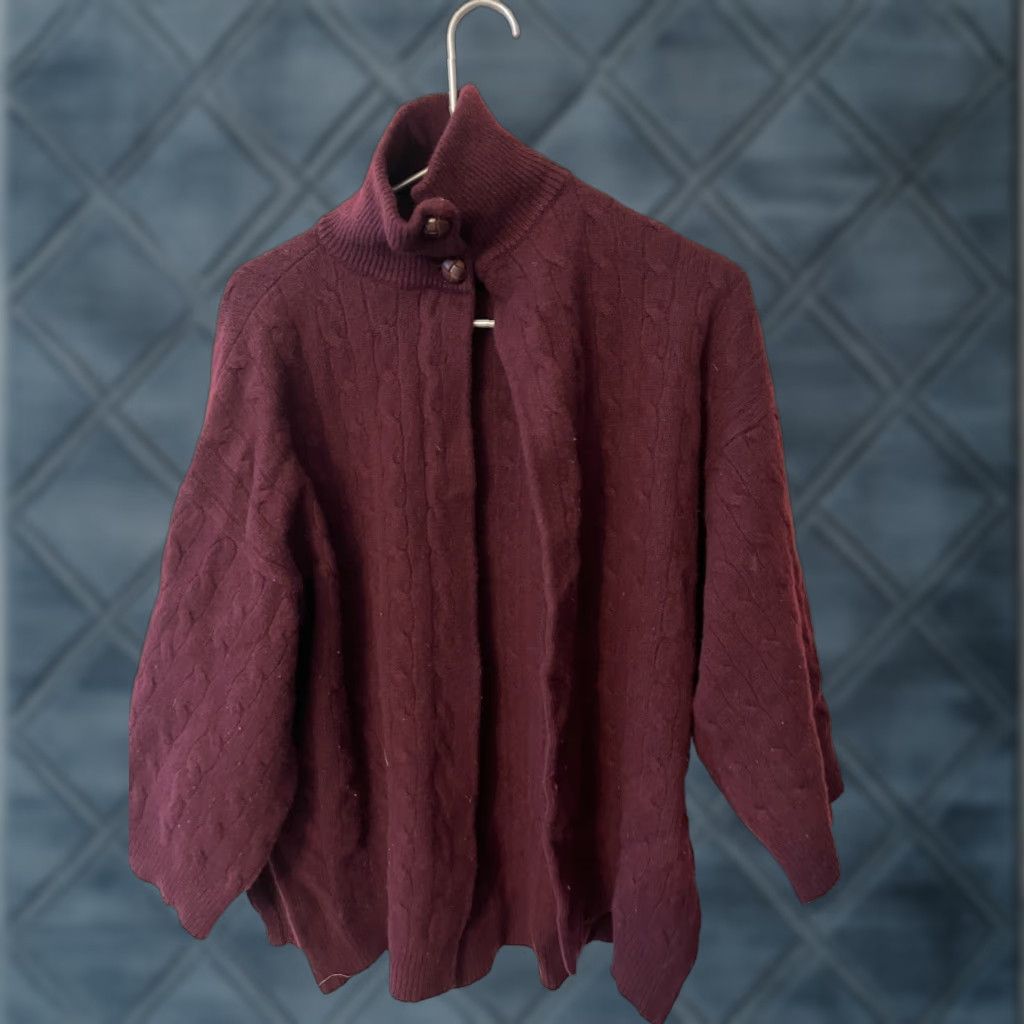 Ralph Lauren RALPH LAUREN Womens Cashmere Cable Knit Cardigan Sweater Red M 3/4 Sleeve Turtleneck Size M / US 6-8 / IT 42-44 - 1 Thumbnail