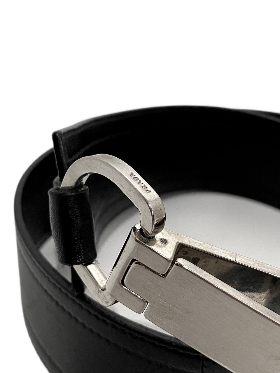 Prada Prada Logo Hook Leather Silver Black Belt Vintage Y2K Women Size ONE SIZE - 3 Thumbnail