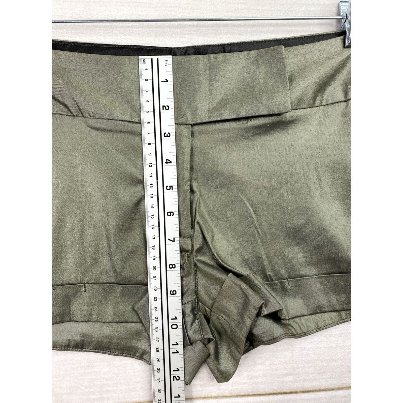 Vintage Vtg Charlotte Russe Shorts 10 Green Shimmer Mid Rise Hot Pants Shirt Womens 90s Y2K Fashion Shorts Size 32" / US 10 / IT 46 - 6 Thumbnail