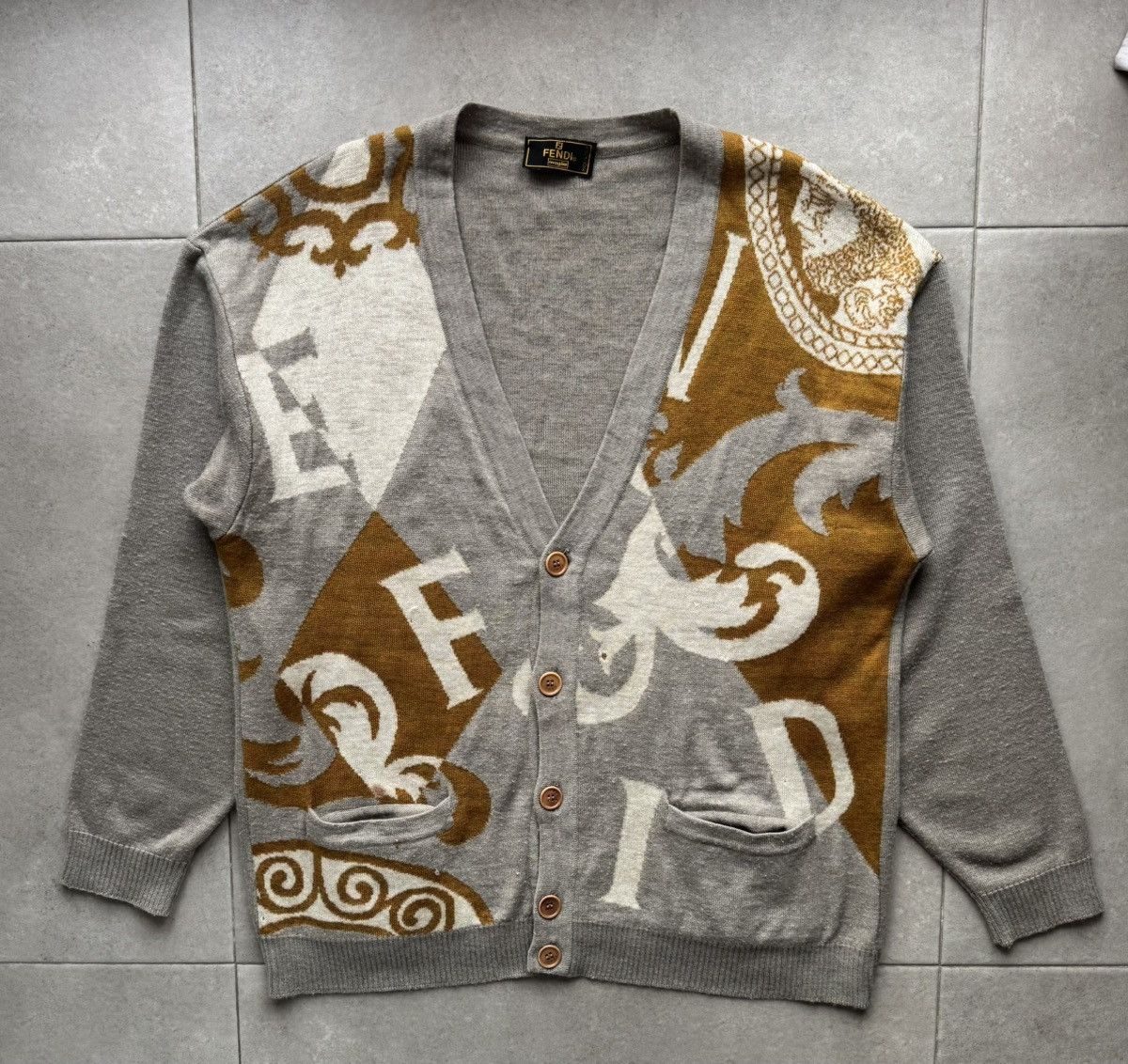 Fendi Maglia Vintage Knited Men’s 50 Size Button Wool Cardigan Sweater Pullover