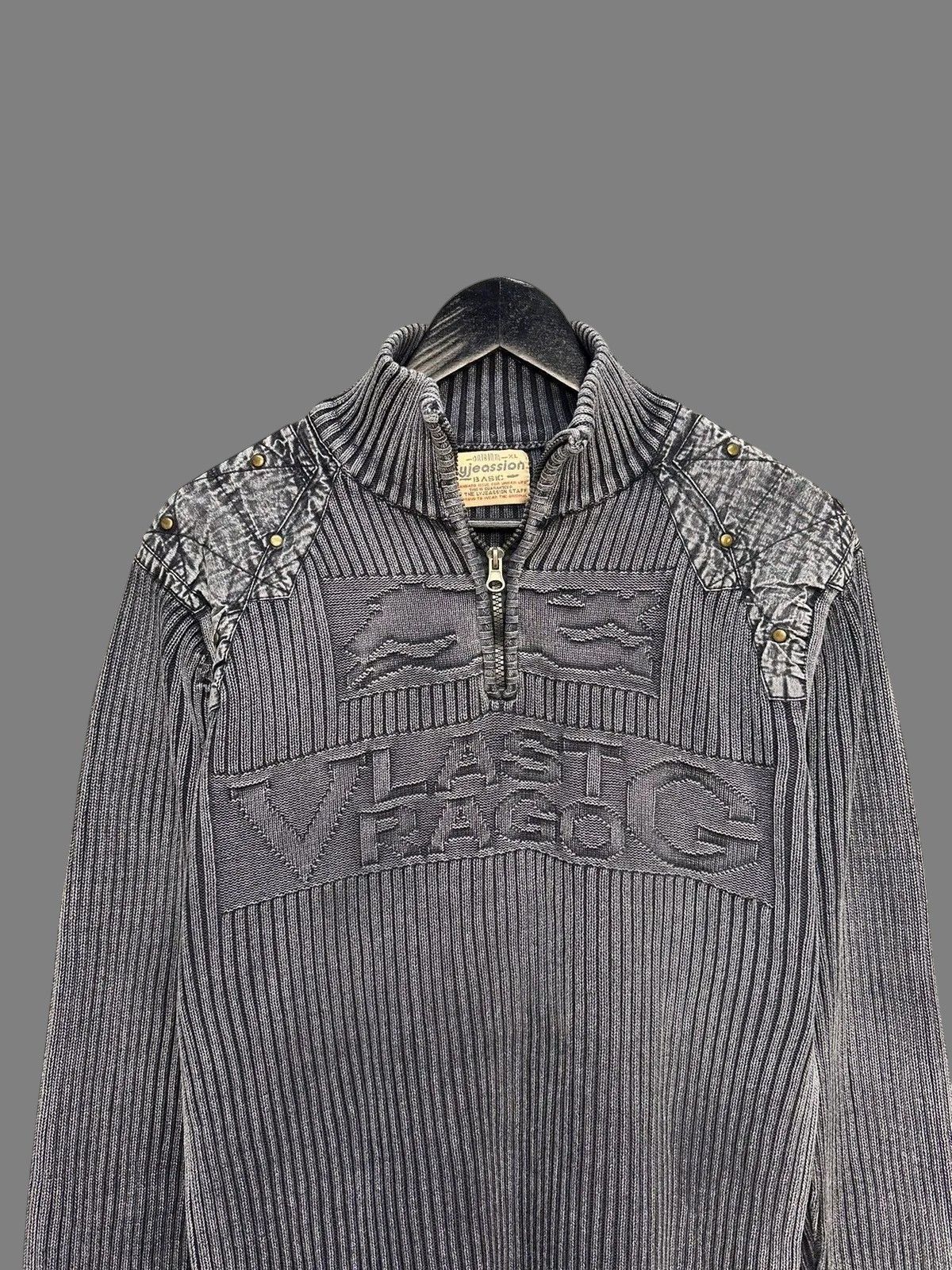 KMRii Distressed GOA Ribbed Gray Zip Sweater Military Y2K Style Size US XL / EU 56 / 4 - 3 Thumbnail