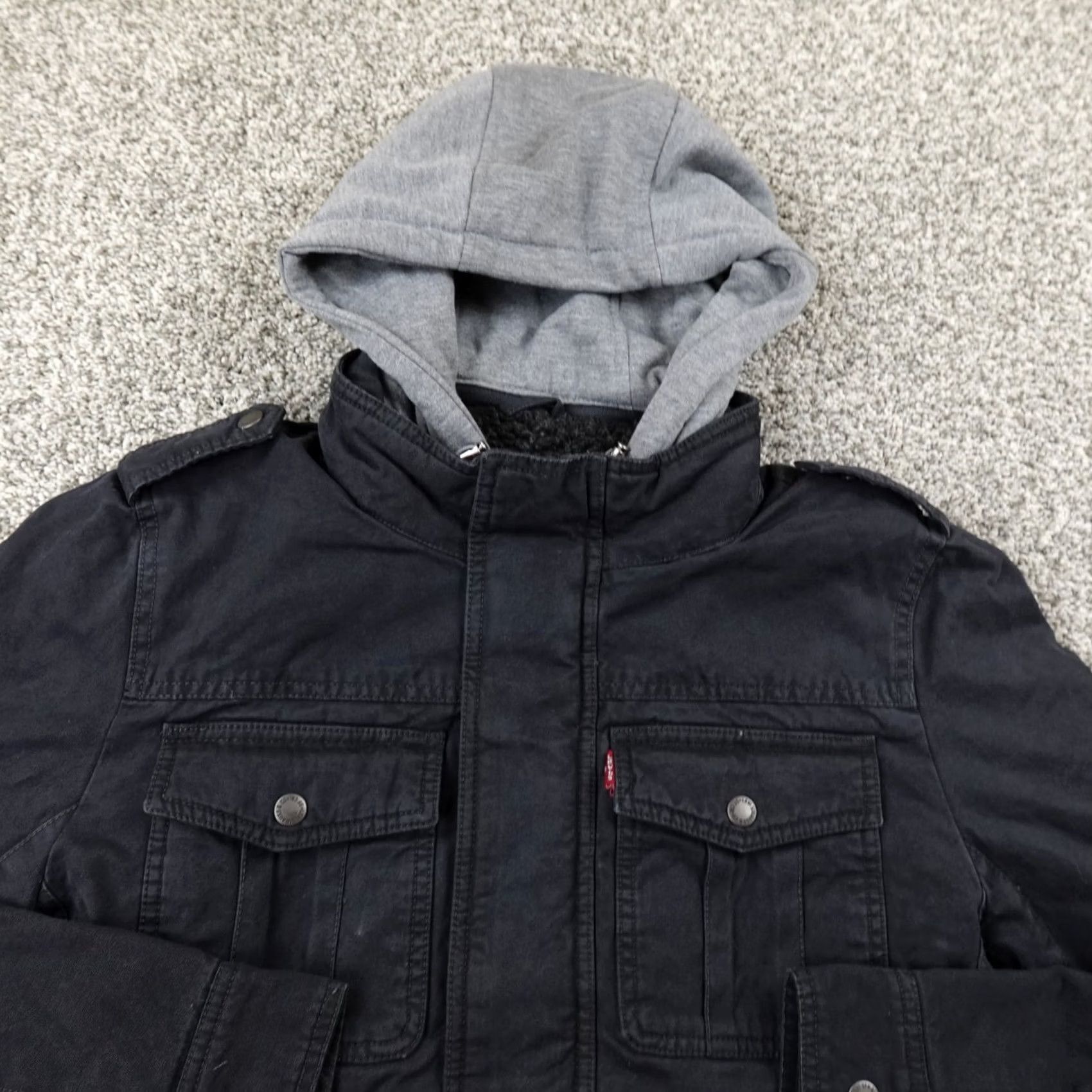 Levi's VINTAGE Levis Jacket Mens S Black Hooded Sherpa Lined Military Trucker Coat Utility Size US S / EU 44-46 / 1 - 7 Thumbnail