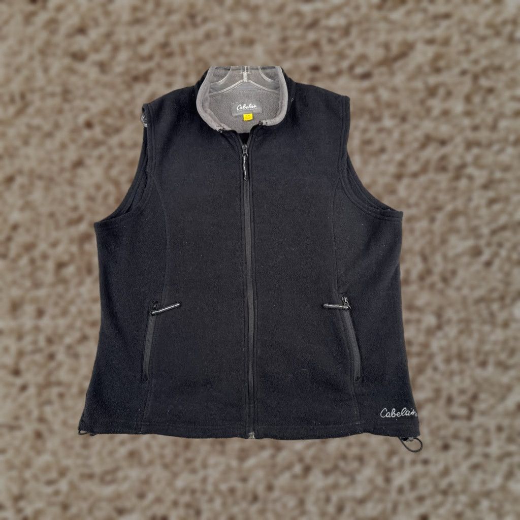 Cabela's Vest Womens XL Black Full Zip Polyester Fleece Pockets Mid-Length