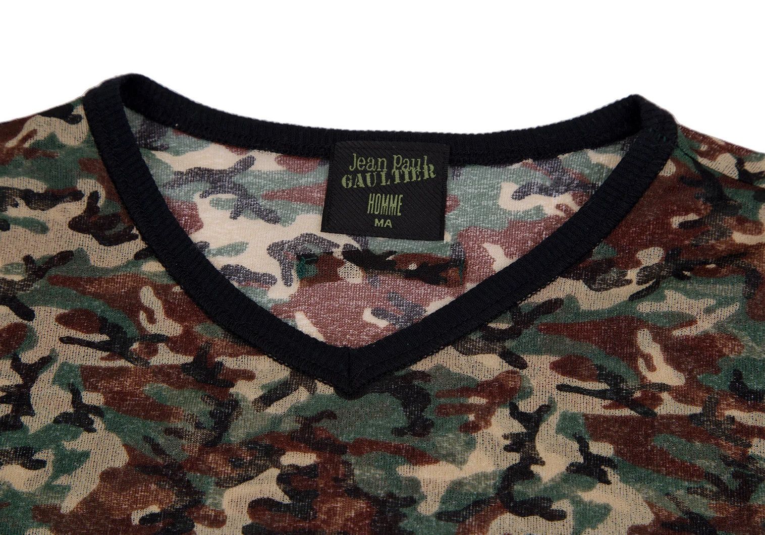 Jean Paul Gaultier Camouflage Print V-Neck T-Shirt in Green Black Beige Size US M / EU 48-50 / 2 - 2 Thumbnail