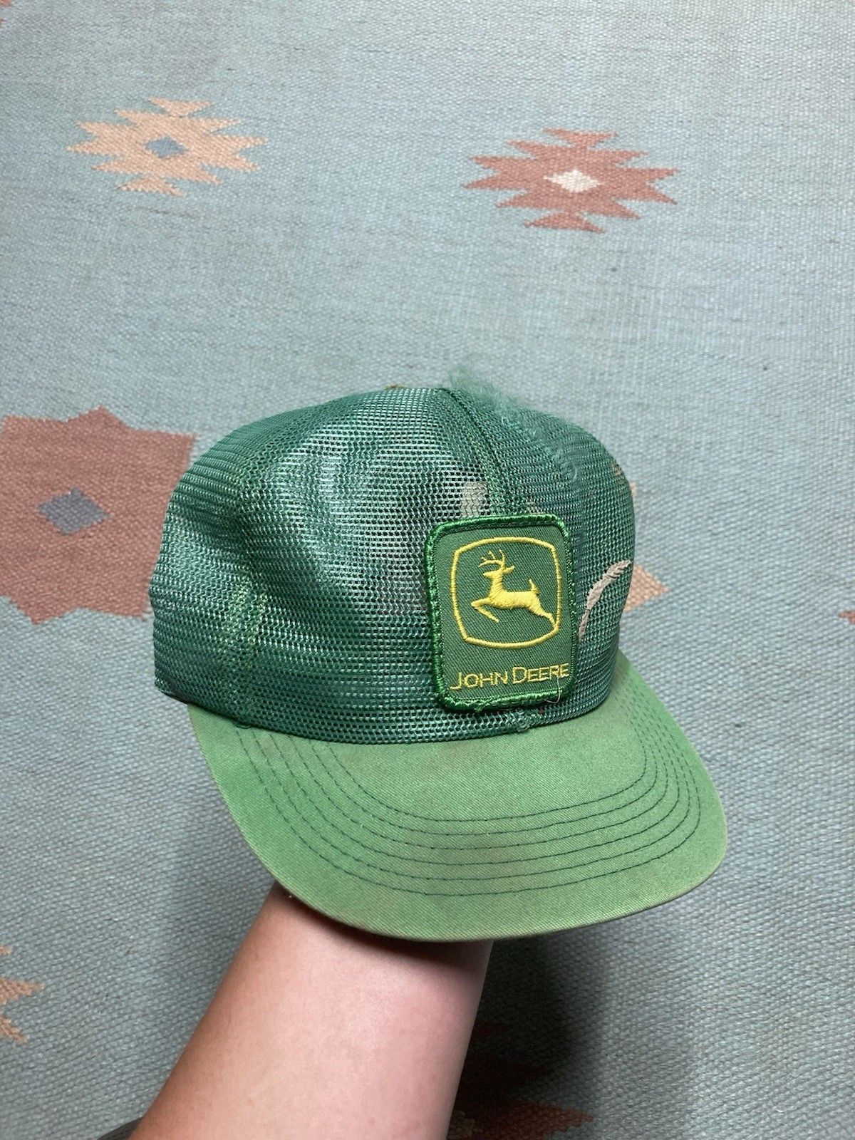 Vintage k products trucker hat full mesh John Deere distressed farm Size ONE SIZE - 1 Thumbnail