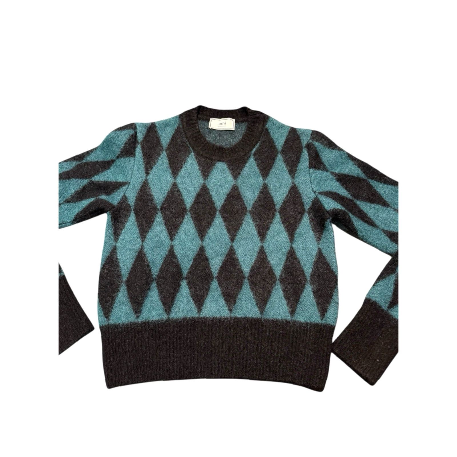 Vintage AMI Paris Alexandre Mattiussi Jumper M Teal Black Diamond Print Mohair Blend Womens Size M / US 6-8 / IT 42-44 - 2 Thumbnail