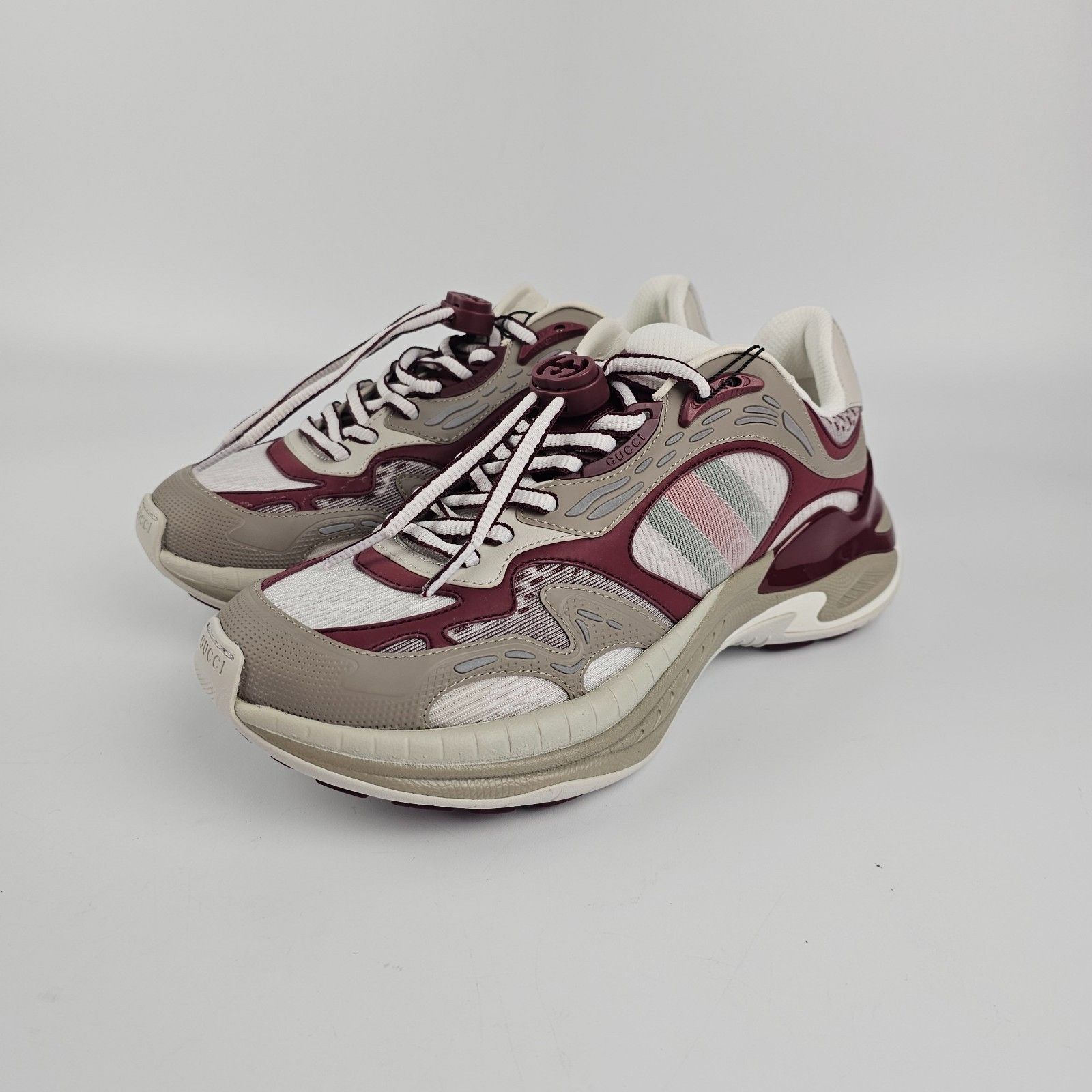 GUCCI 2.0 $1230 Women's Gray/Red Mesh Sneakers New & Authent