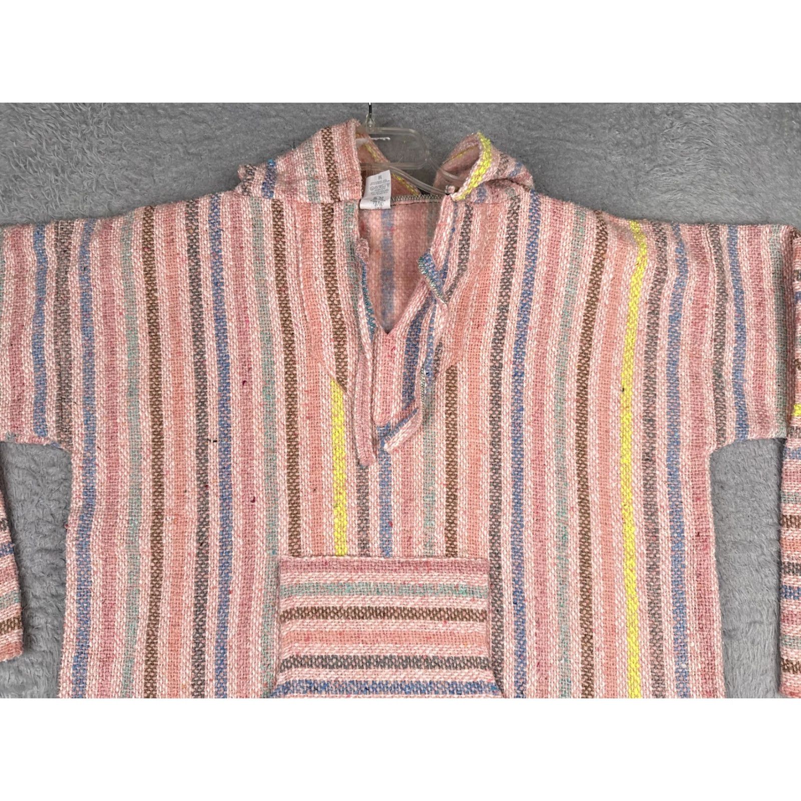 Vintage MACO Hoodie Mens M Pink Striped Baja Kangaroo Pocket Hippie Bohemian Beach Pullover Hooded V-Neck Shirt/Ho odie (Note: length constraint) Size US M / EU 48-50 / 2 - 4 Thumbnail