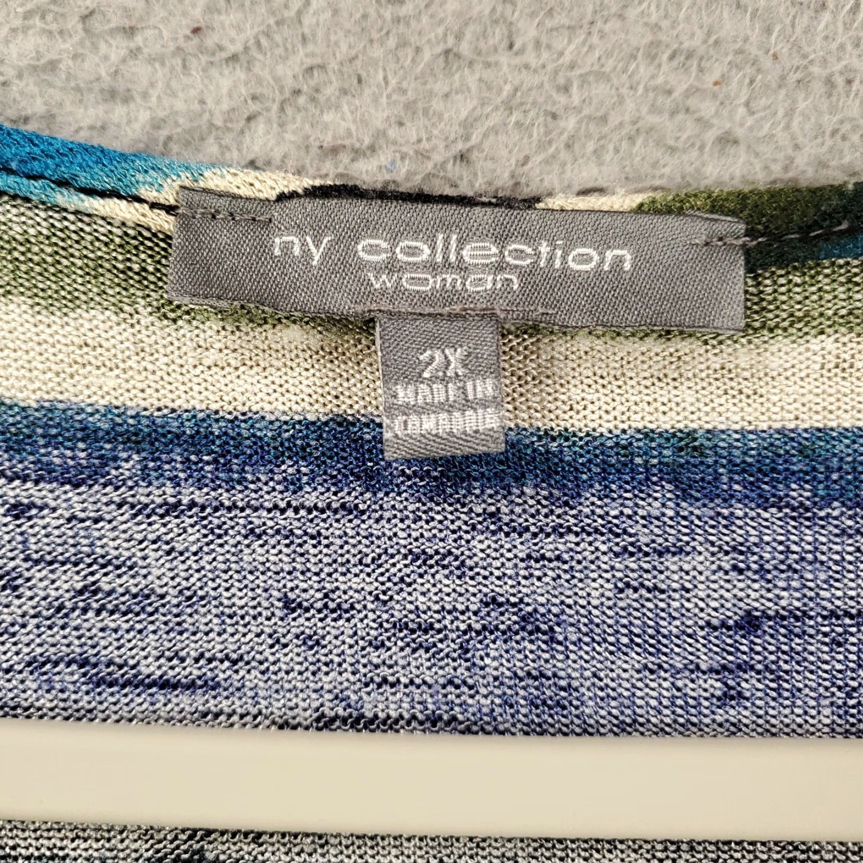 Vintage Womens Tunic Top Size 2X Blue Green White Striped V Neck Pullover Blouse Stretch Size XXL / US 16-18 / IT 52-54 - 5 Thumbnail
