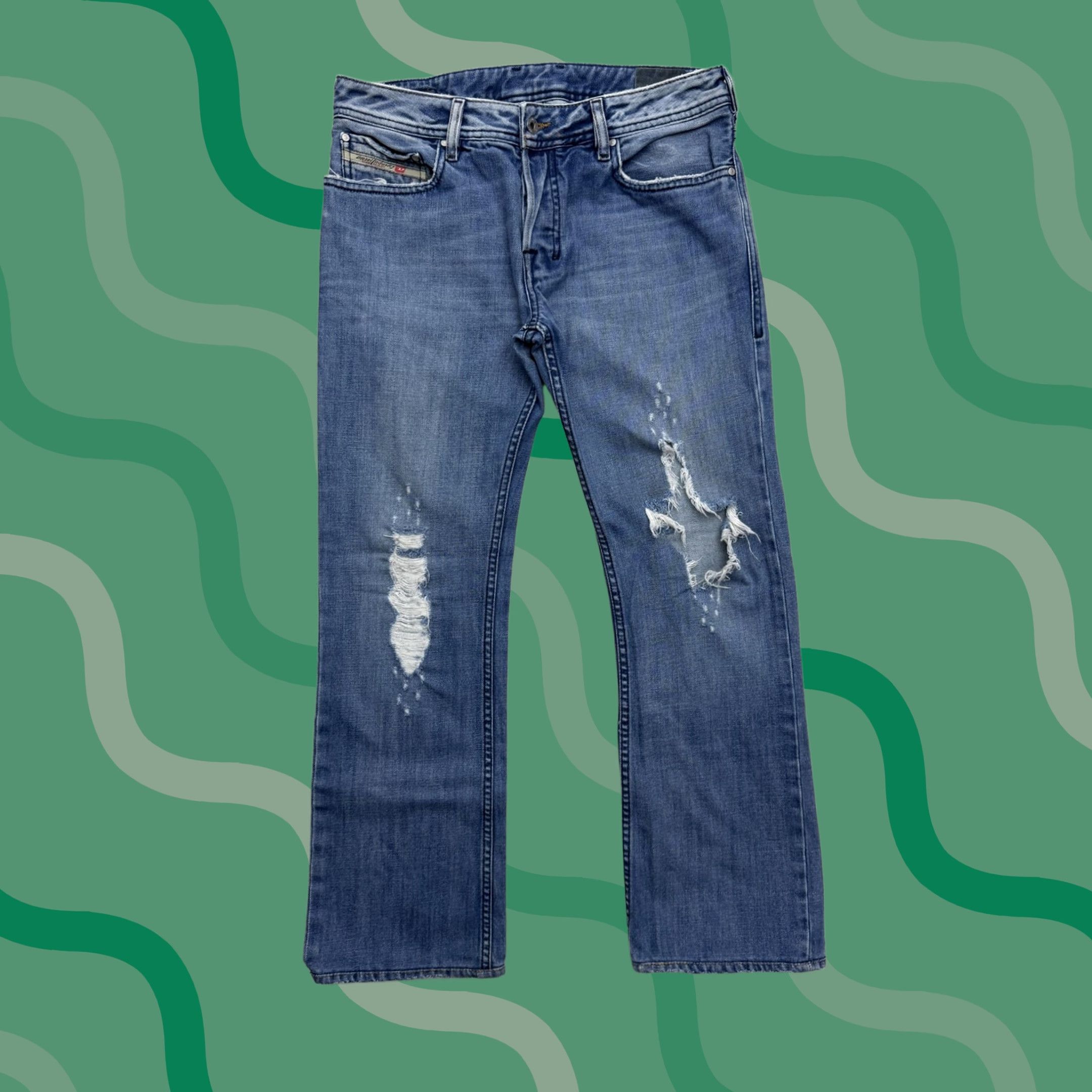 Diesel Diesel Jeans Pants Mens 32x30 Blue Medium Wash Distressed Straight Leg Denim Jeans Size US 31 - 1 Thumbnail