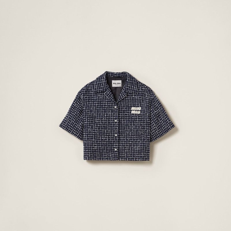Miu Miu o1B3y1r0526 Single-Breasted Checked Tweed Jacket in Blue Size S / US 4 / IT 40 - 1 Thumbnail