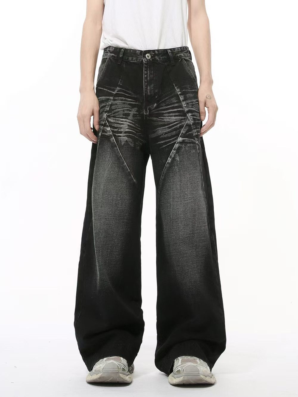 Japanese Brand × Jean High Street Washed Cat Whisker Spliced Straight Leg Jeans Size US 32 / EU 48 - 3 Thumbnail