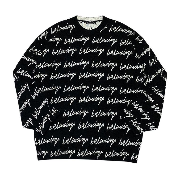 Balenciaga Balenciaga Wool Scribble Logo Sweater Size US M / EU 48-50 / 2 - 5 Thumbnail