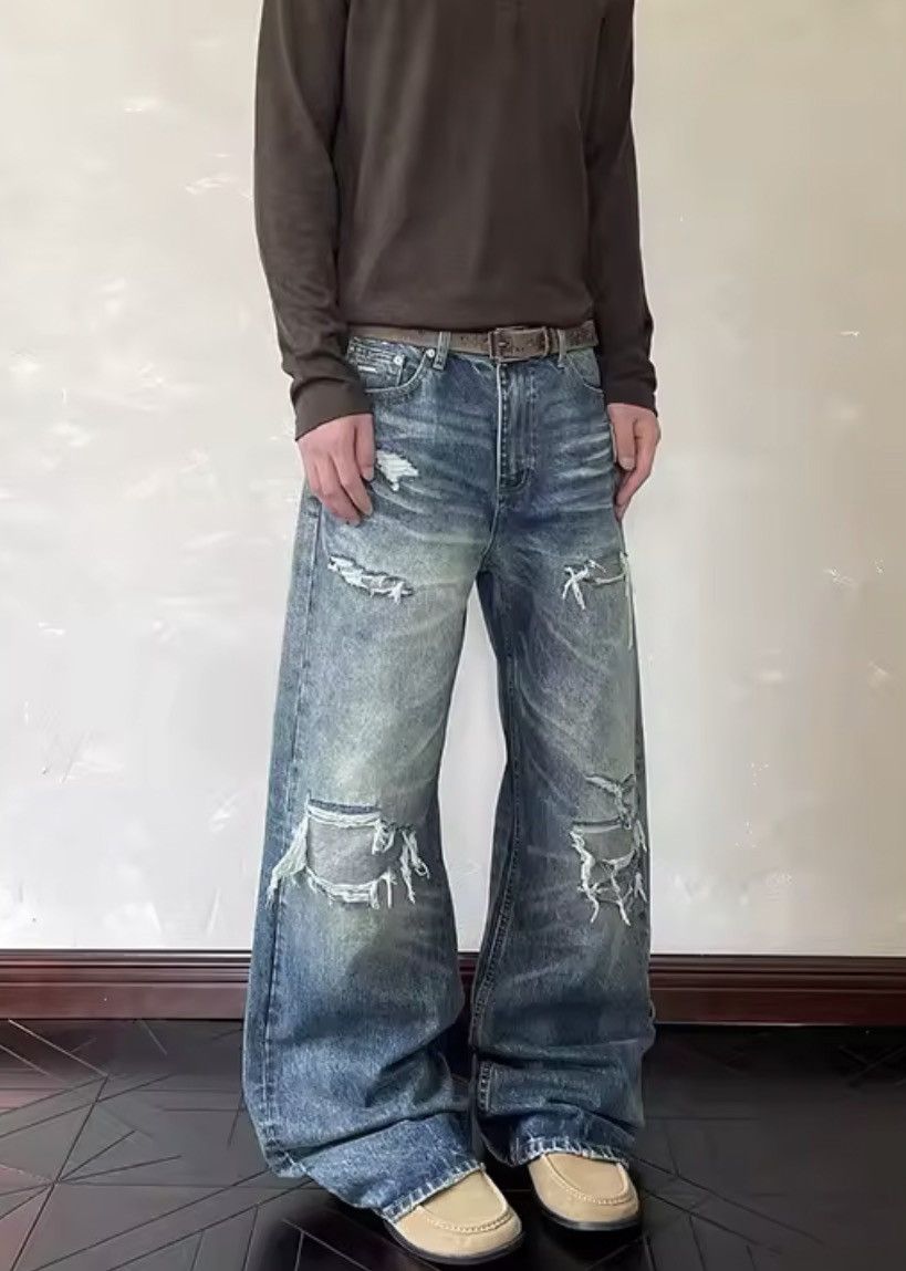 Other HEAVY Distressed Ultra-Baggy Denim - Y2K Stacked Fit Size US 33 - 5 Thumbnail