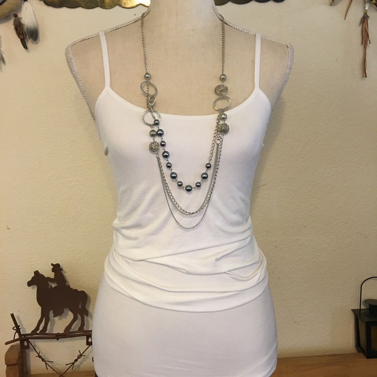 Jewelry Silver tone tiered gray pearl bead long necklace Size ONE SIZE - 4 Thumbnail
