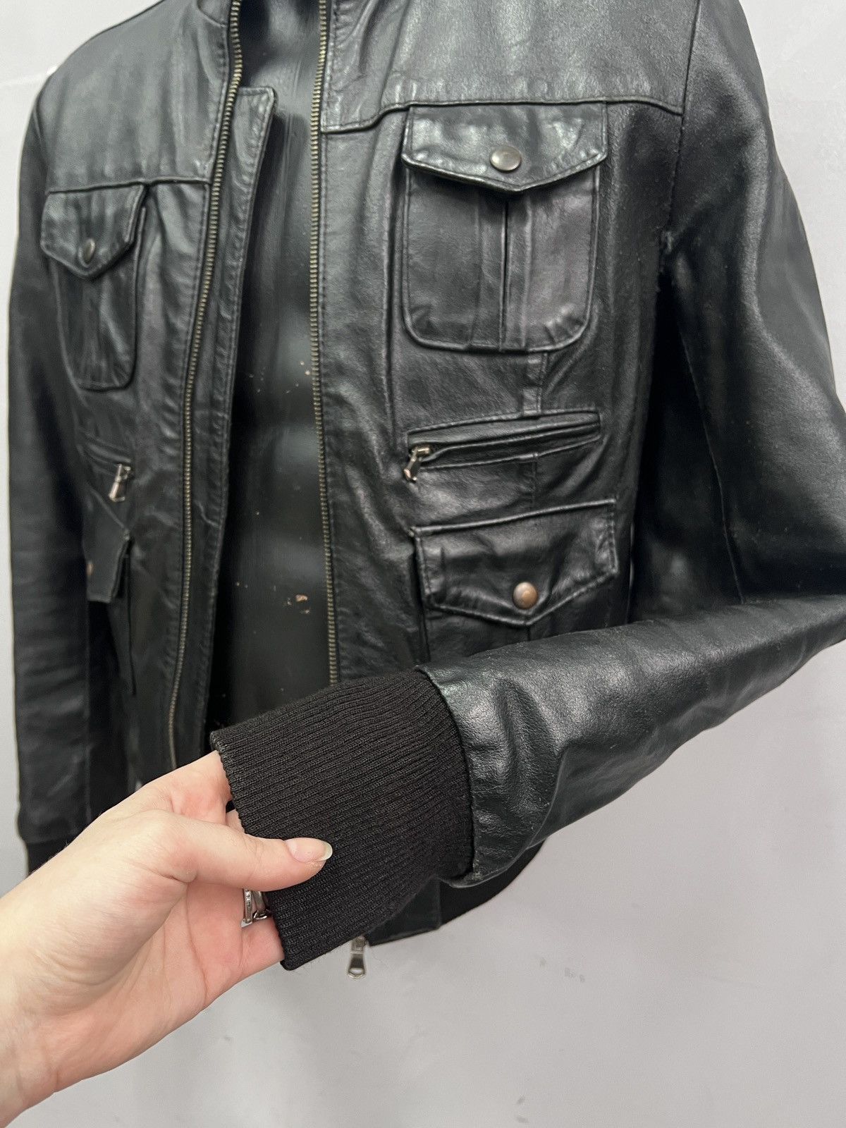 Opium leather bomber diesel style avant garde y2k
