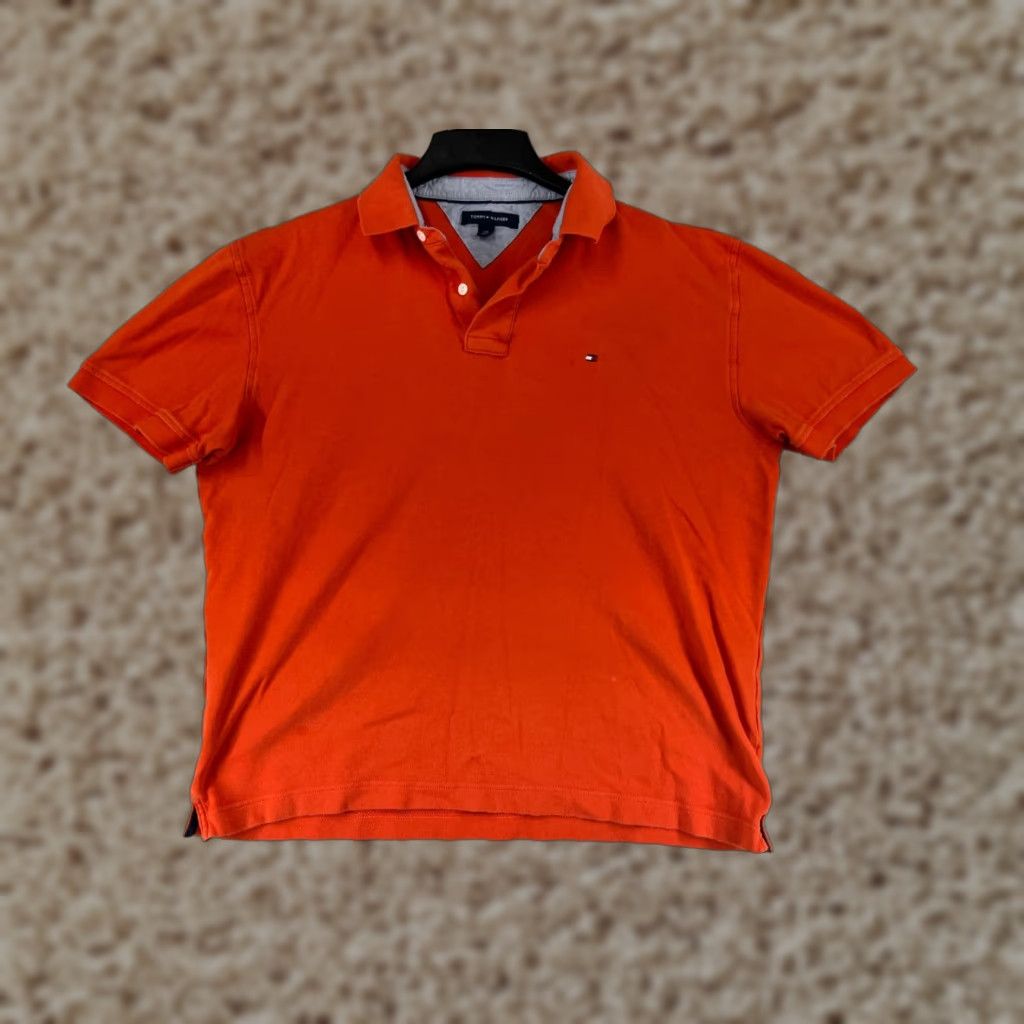 Tommy Hilfiger VINTAGE Tommy Hilfiger Polo Shirt Men L Orange 100% Cotton Short Sleeve Golf Shirts Polo Man Large Orange 90s Modern American Sports Mens Size US L / EU 52-54 / 3 - 1 Thumbnail