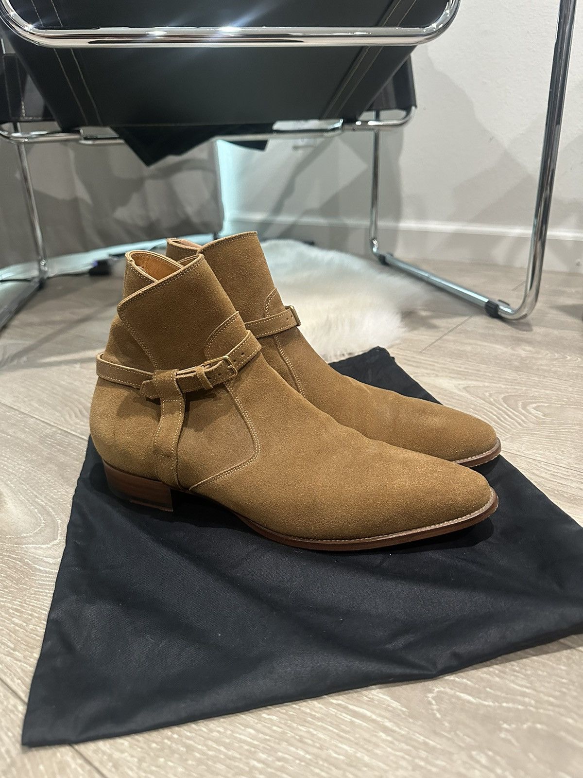 image of Hedi Slimane x Saint Laurent Paris Nut Suede Jodphur 30Mm Boots 44 in Tan, Men's (Size 11)