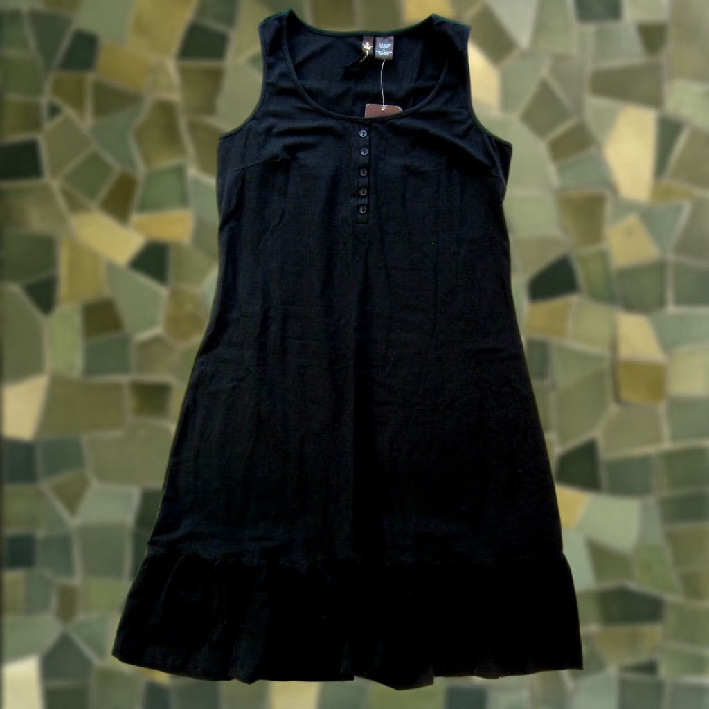 Vintage NWT Wearever Sport Black Cotton Stretch Midi Tank Sun Dress Women Small Size S / US 4 / IT 40 - 1 Thumbnail