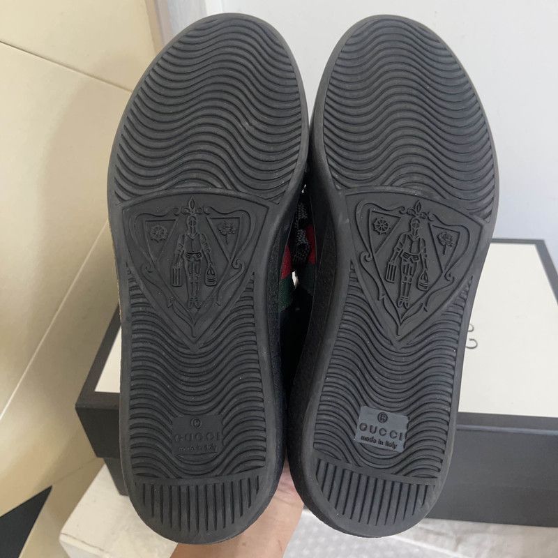Gucci Gucci Ace Black Leather Low-Top Sneakers - Size US 9 / EU 42 - 4 Thumbnail