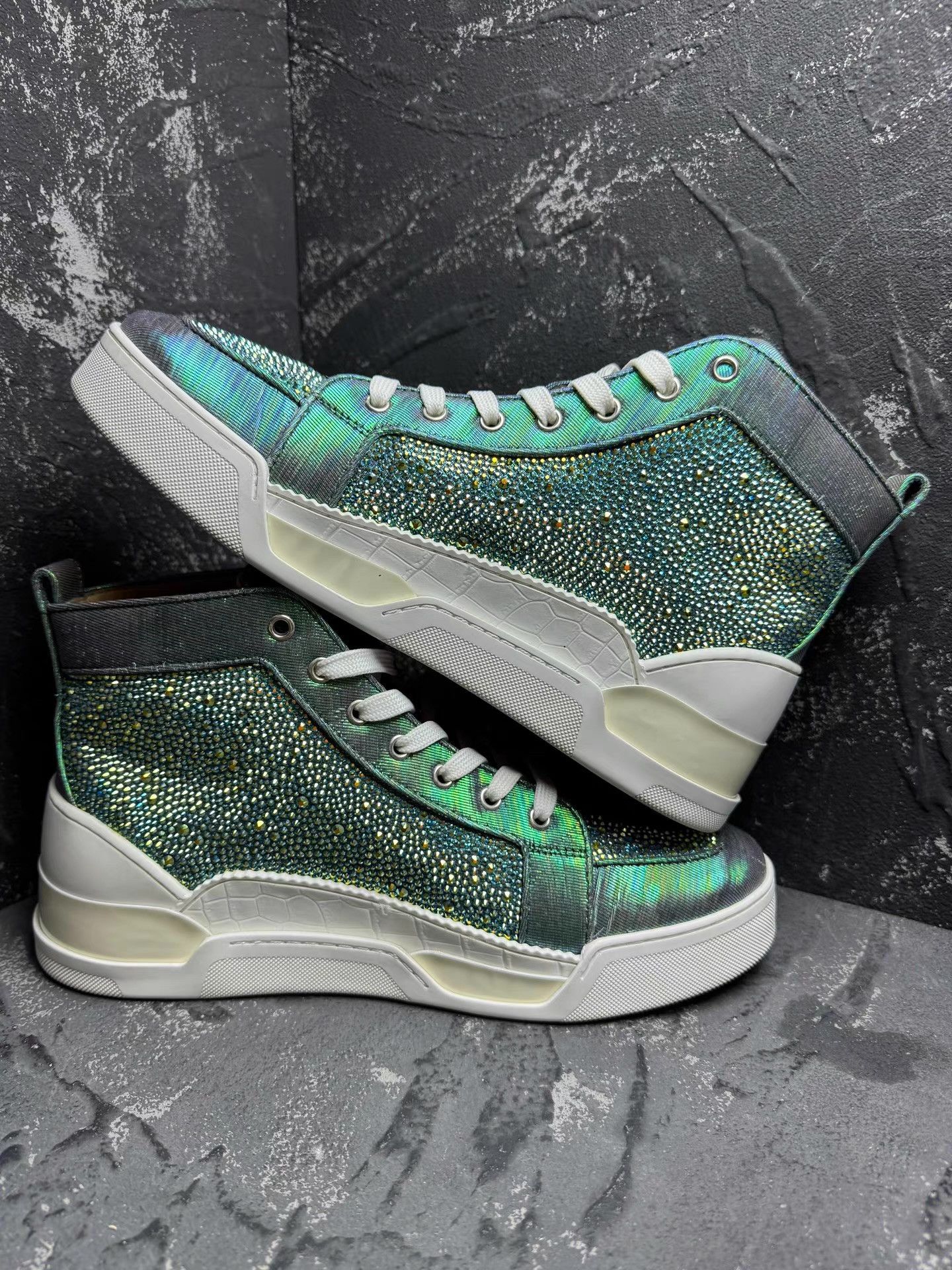 Christian Louboutin Peacock GreenHigh Red-Sole Sneakers with Full Crystals Q10 Size US 10.5 / EU 43-44 - 4 Thumbnail