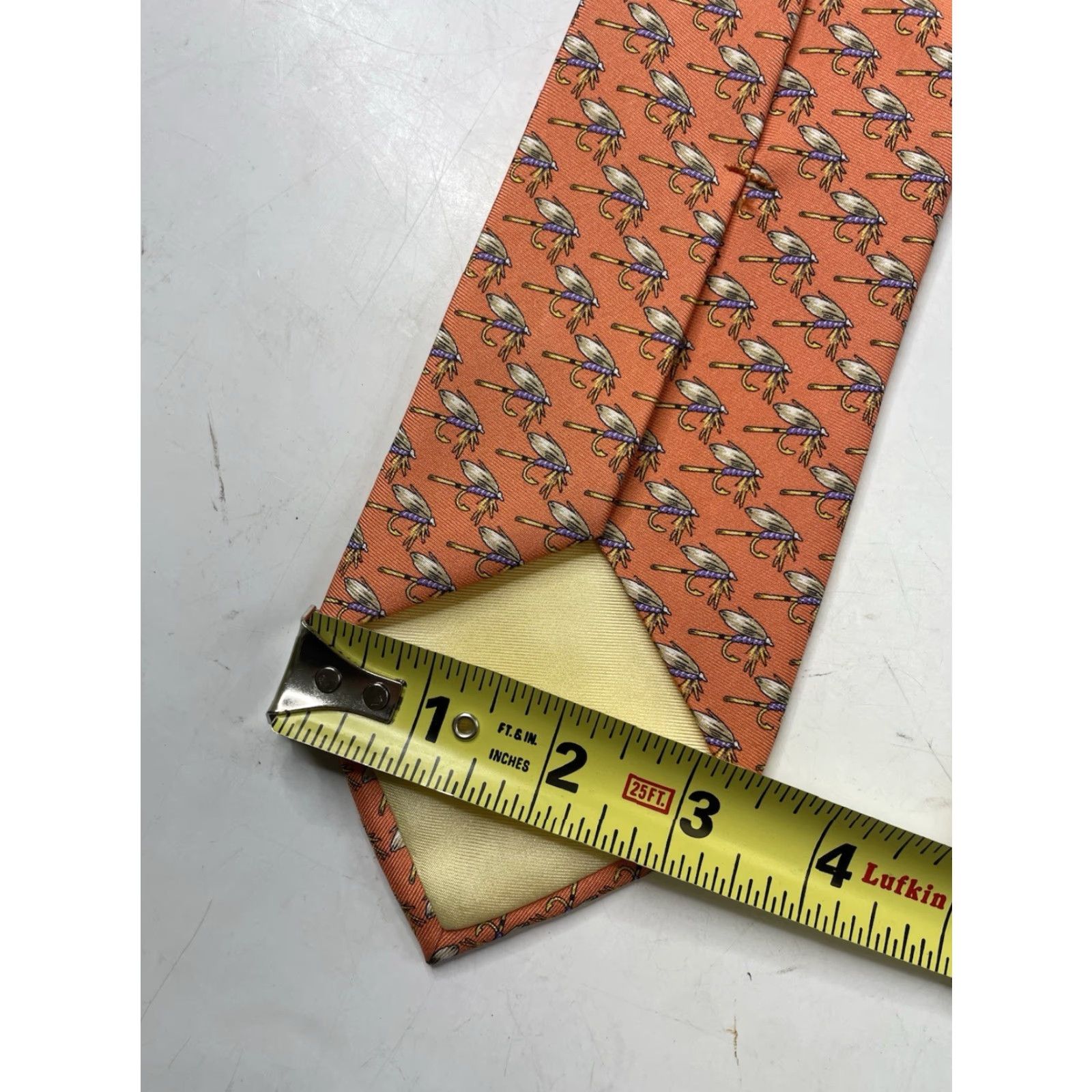 Polo Ralph Lauren VINTAGE Polo Ralph Lauren Tie Men's Silk Orange Fly Fishing Lures Classic 57"-60" w Logo Adjustable Designer Handmade Satin? Size US M / EU 48-50 / 2 - 4 Thumbnail