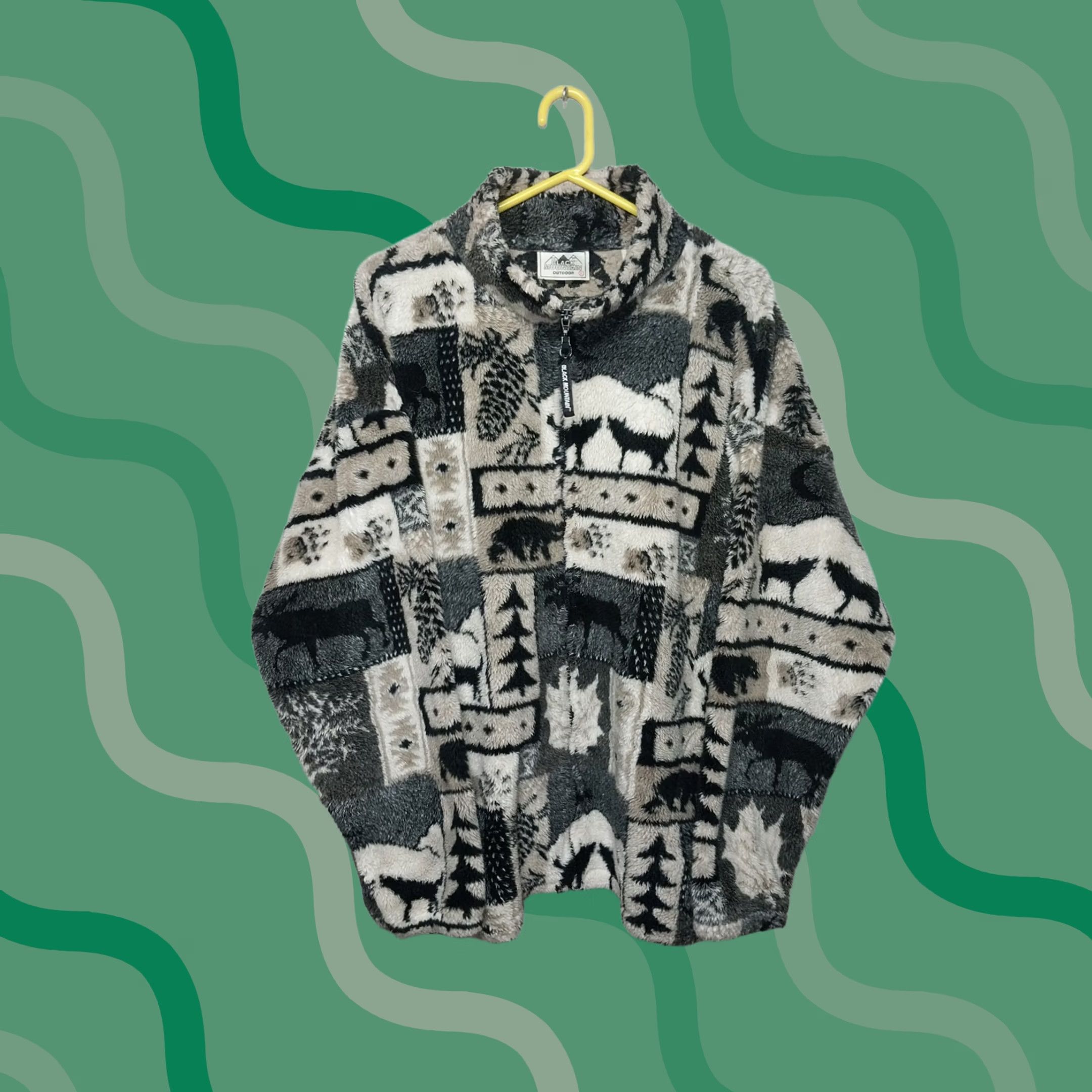 Vintage VTG Black Mountain Alaska Fleece Orca Whale Nature Jacket