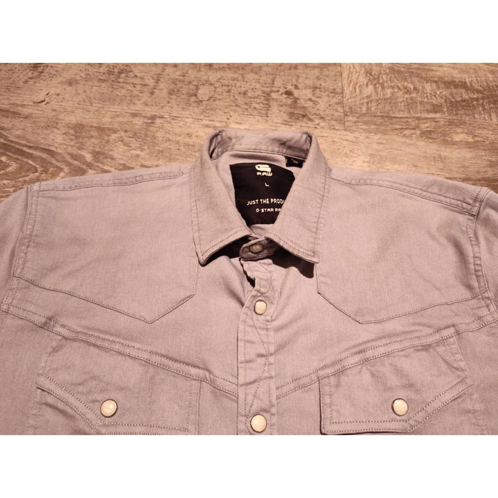 G-Star VINTAGE G-Star Raw Men's Western Shirt Long Sleeve Pearl Snap Button-Up Cotton Gray M/L Boys Size US M / EU 48-50 / 2 - 7 Thumbnail
