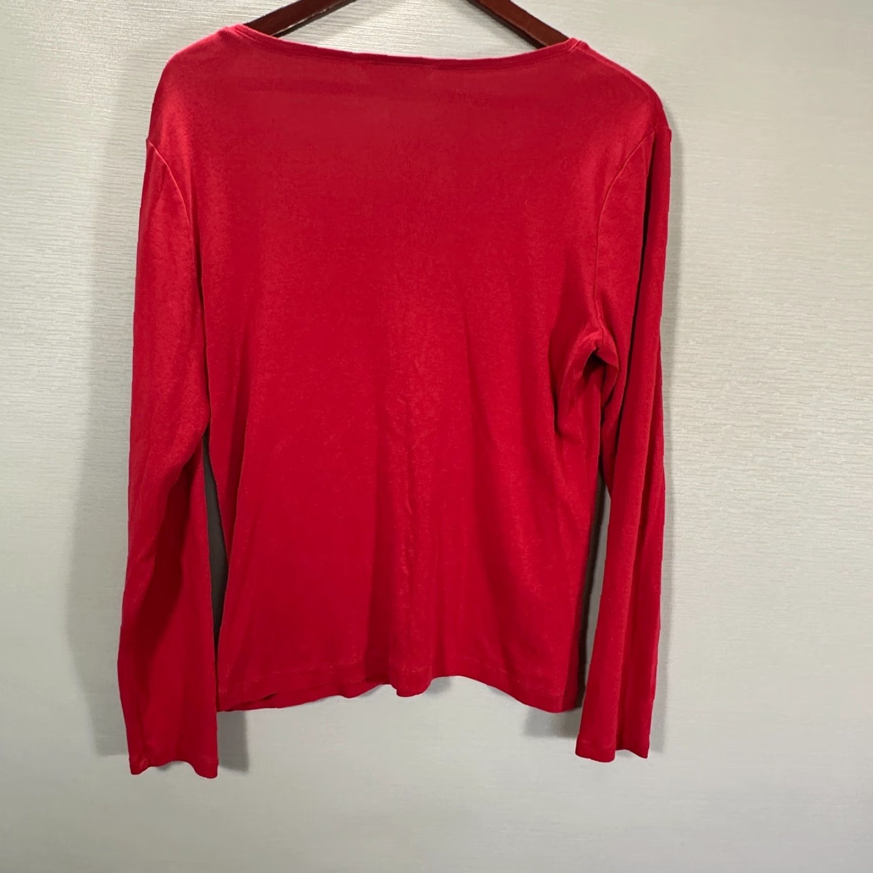 Ralph Lauren Lauren Ralph Lauren Top Women XL Red Cotton Knit Long Sleeve Button Shoulder Tee Size XL / US 12-14 / IT 48-50 - 7 Thumbnail
