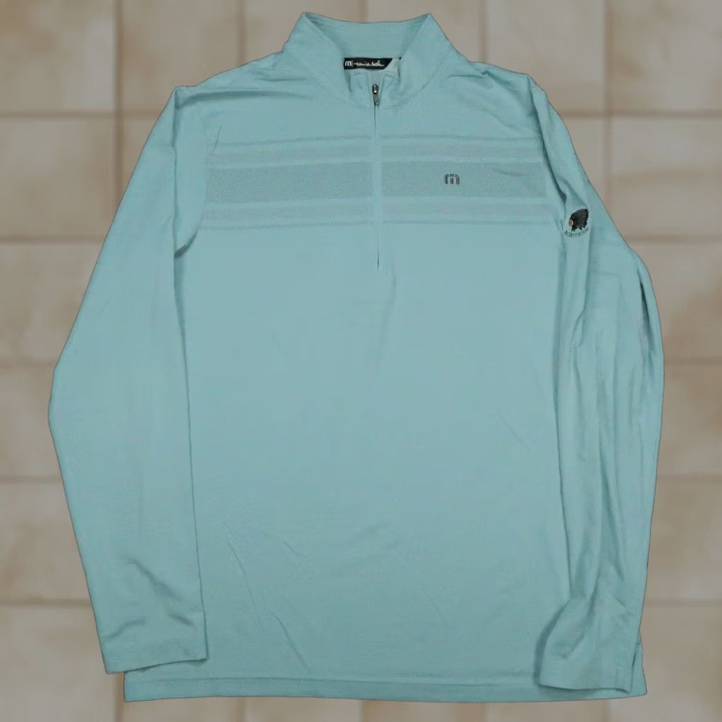TravisMathew Travis Mathew Pullover Mens XL Chest Stripe 1/4 Zip Performance Roxiticus Golf Blue Striped Mock Neck Zip Athletic Size US XL / EU 56 / 4 - 1 Thumbnail