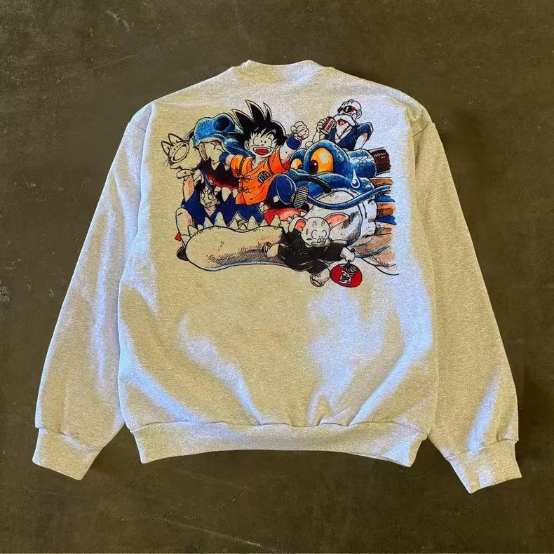 Japanese Brand × Vintage Gray washed retro cartoon dragon ball print sweatshirt Size US L / EU 52-54 / 3 - 1 Thumbnail