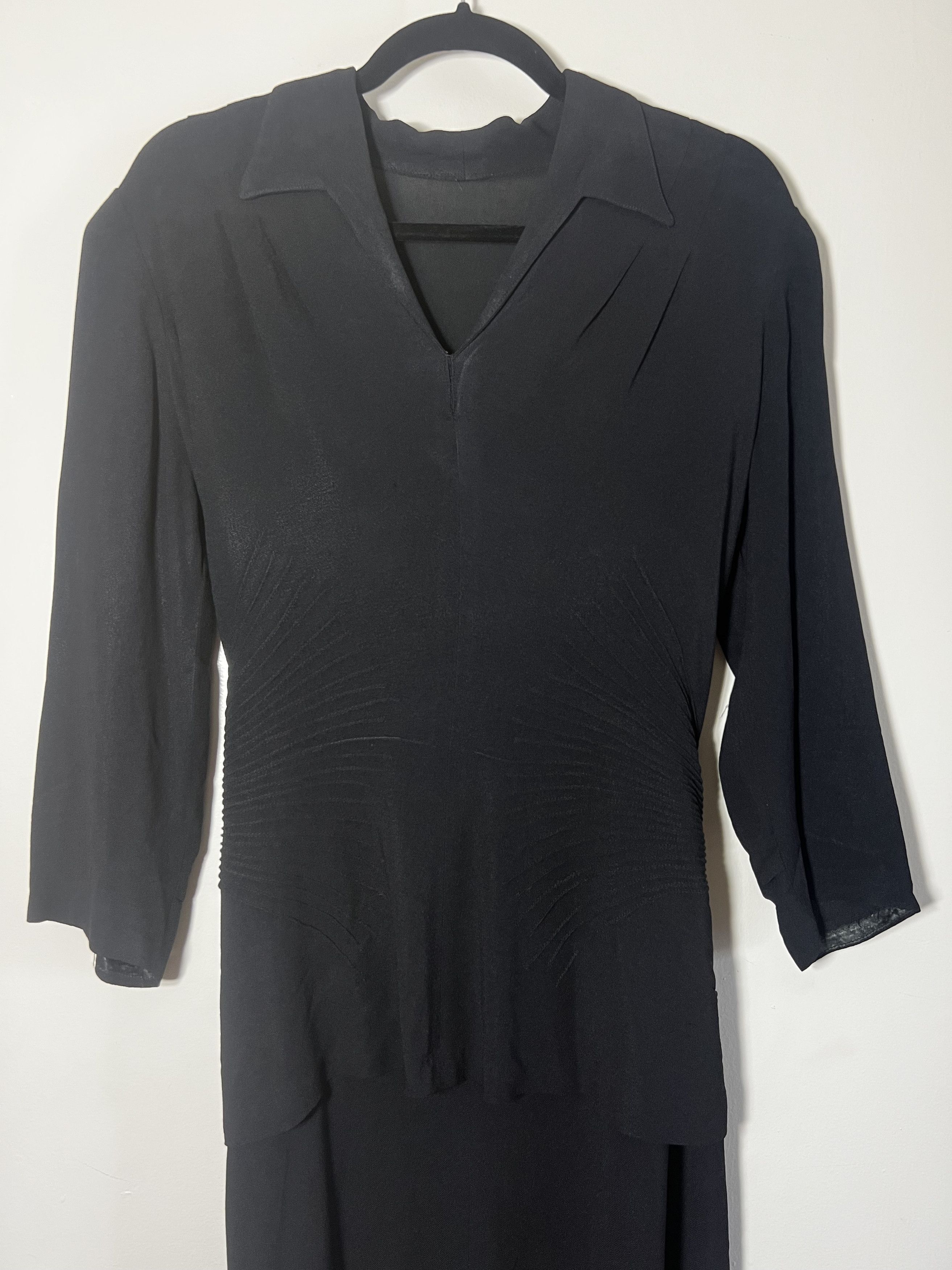 Vintage Vintage 1940's Black Sheer Ruched Afternoon Dress Size L / US 10 / IT 46 - 2 Thumbnail