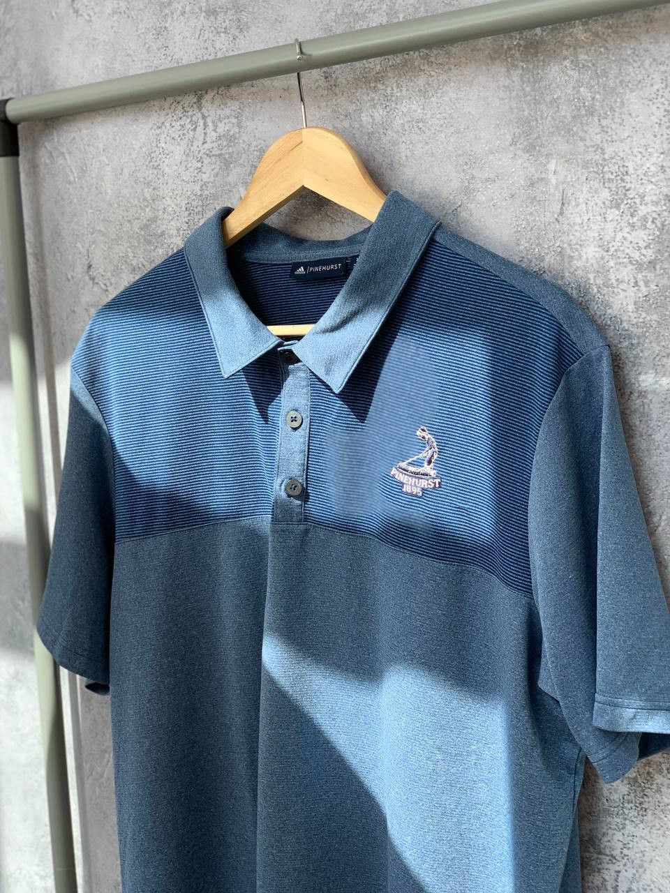 Men's Adidas Climalite Golf Polo Blue outlet Striped Pinehurst Logo