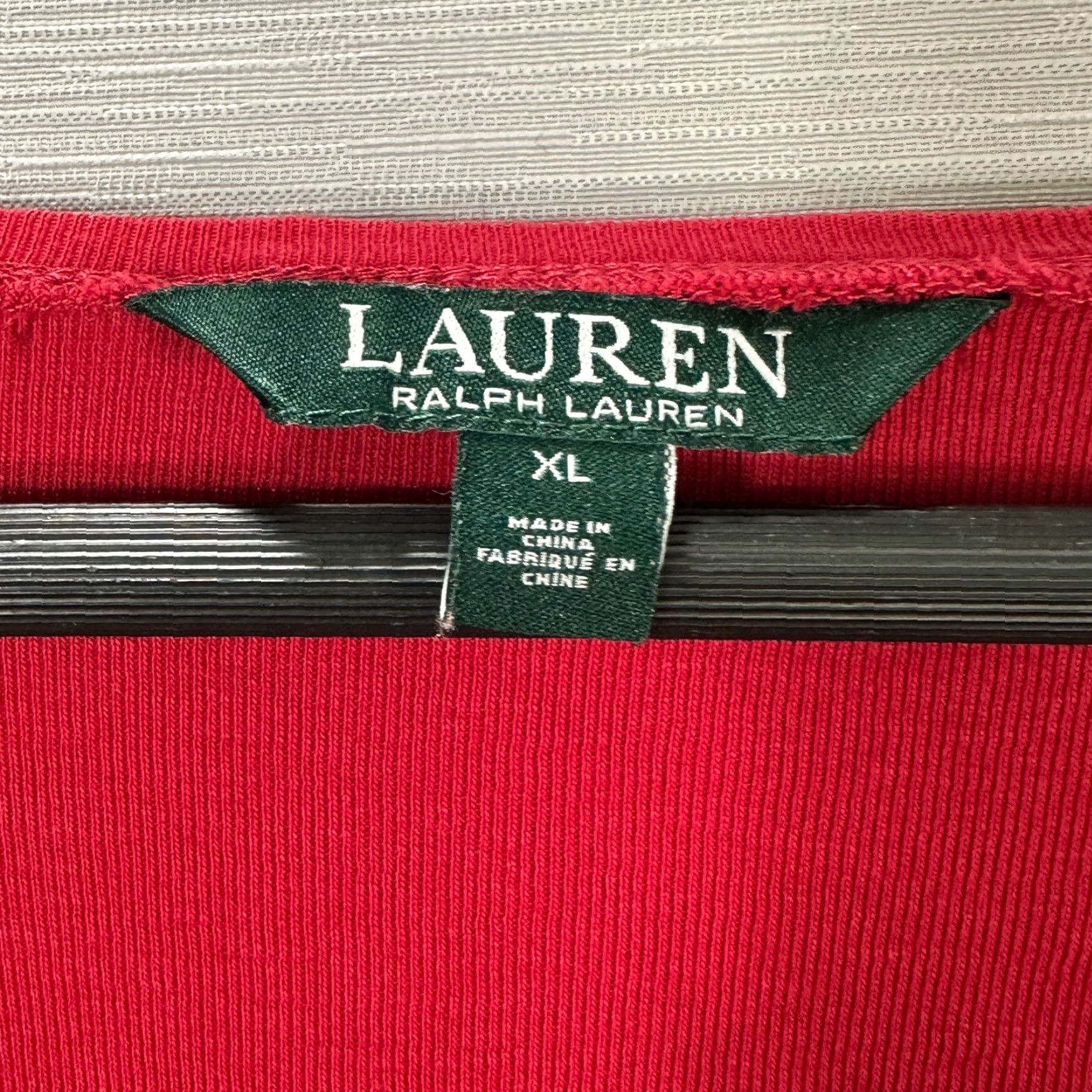 Ralph Lauren Lauren Ralph Lauren Top Women XL Red Cotton Knit Long Sleeve Button Shoulder Tee Size XL / US 12-14 / IT 48-50 - 3 Thumbnail