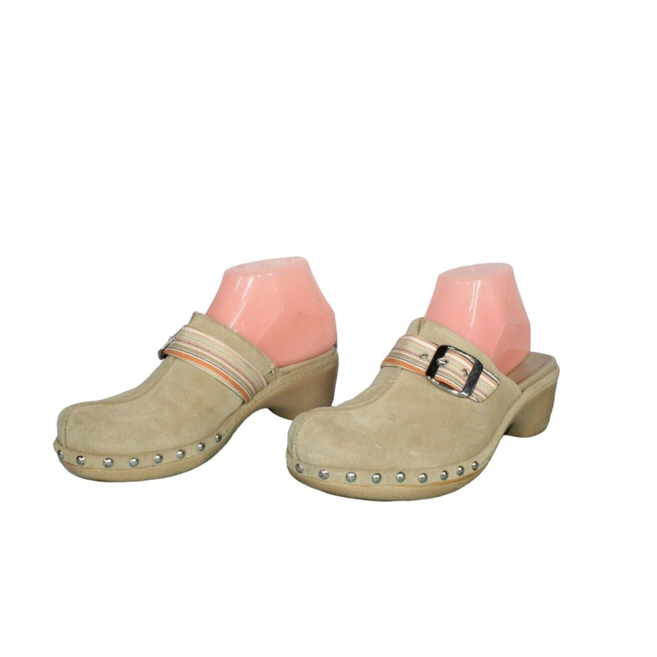 Ecco × Leather Ecco Women's Tan Suede Leather Strap Studded Mule Clogs Size US 7.5 / IT 37.5 - 3 Thumbnail