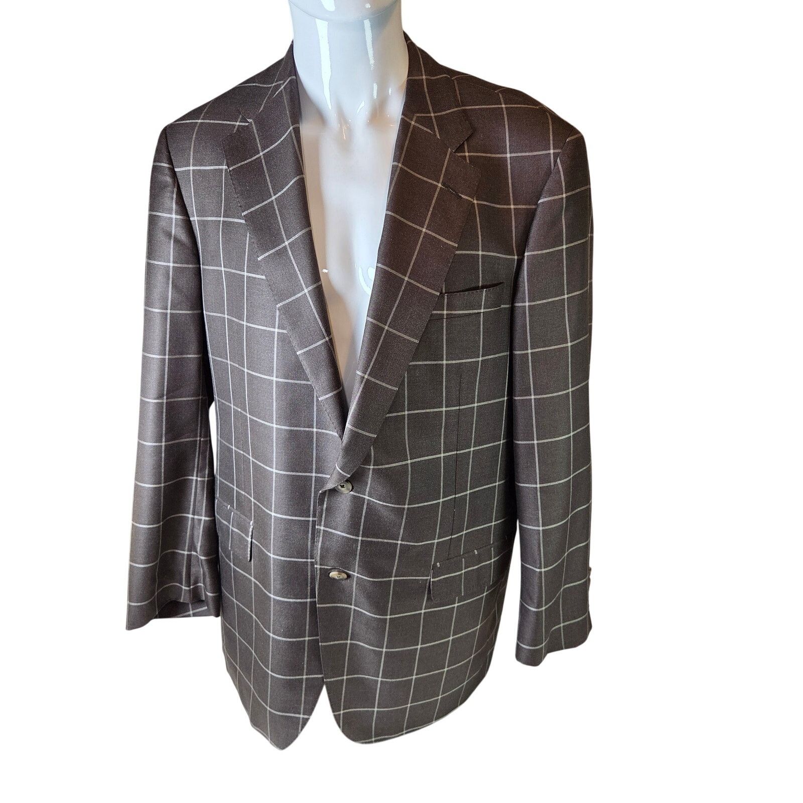 Samuelsohn Samuelsohn Earl Silk Camel Hair Windowpane Blazer 44L Size 44L - 1 Thumbnail