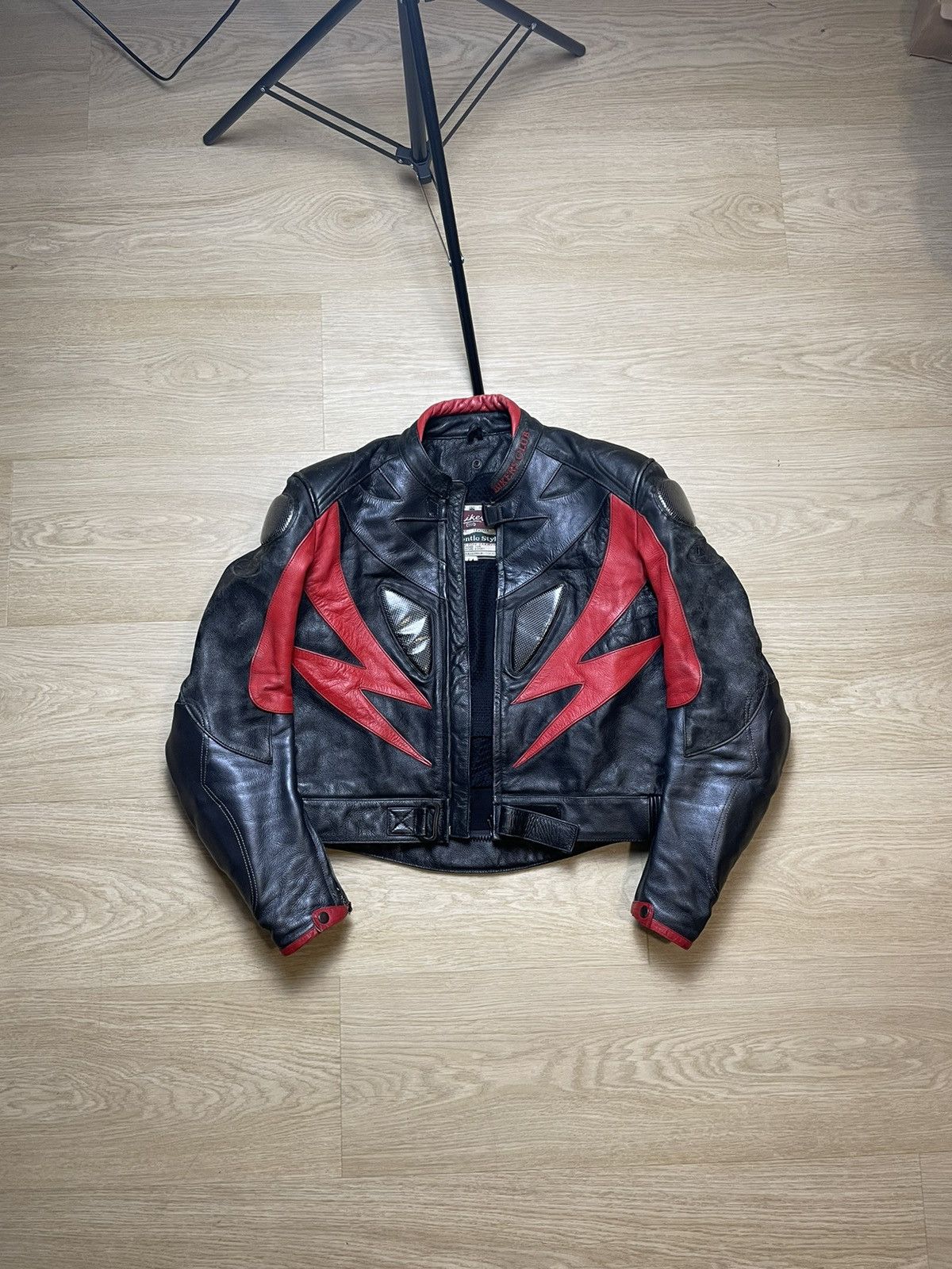 image of Racing x Vintage Leather Jacket Pro Bikers Y2K Travis 00’S in Black/Red, Men's (Size Medium)