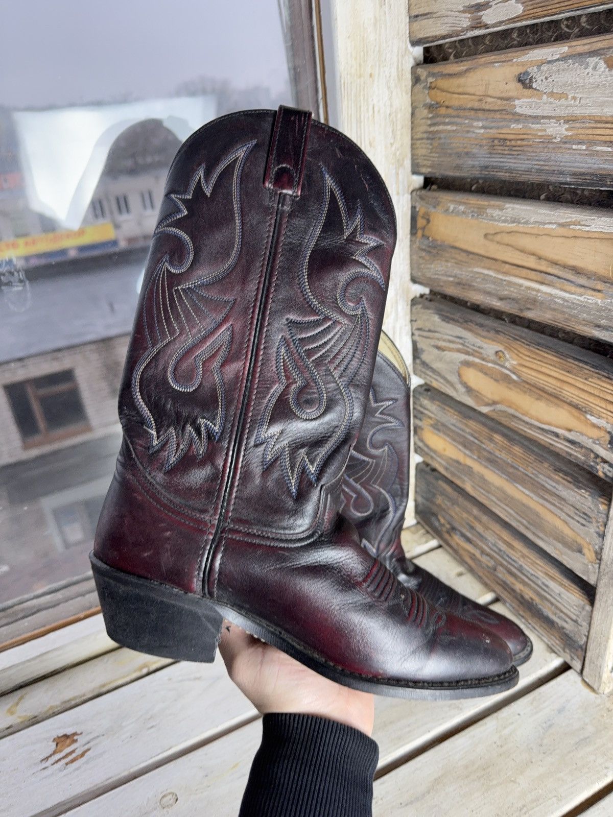 Vintage Retro Vintage Western Cowboy Leather Boots Burgundy Black Size US 8 / EU 41 - 12 Thumbnail