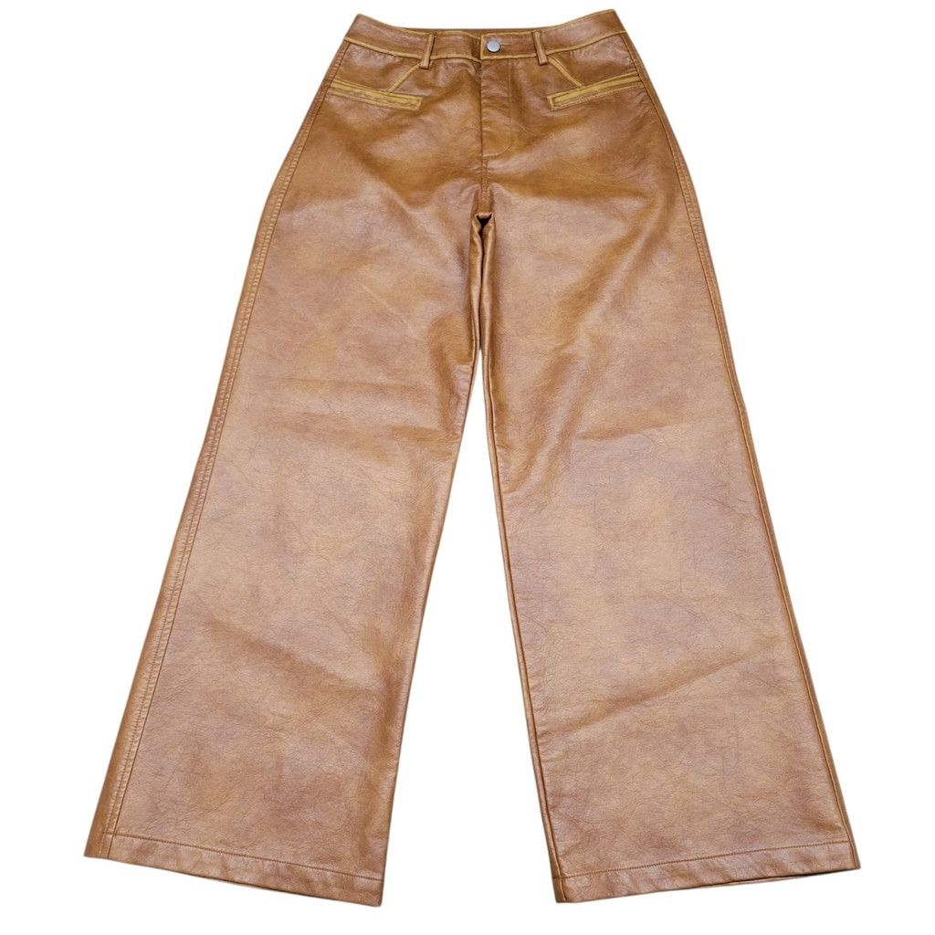 Other ANEWSTA Women Faux-Leather Wide-Leg Brown Pants Size Medium Size 28" / US 6 / IT 42 - 2 Thumbnail