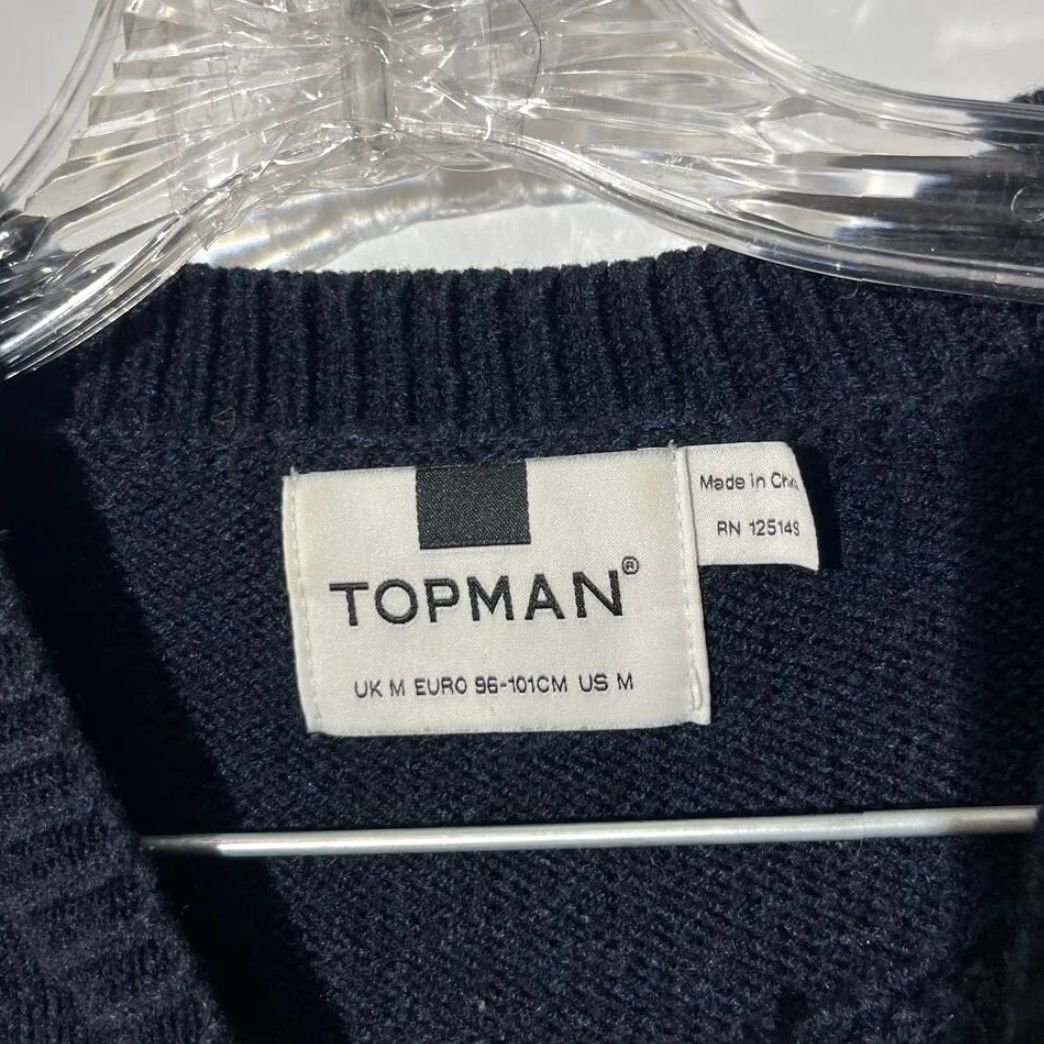 Topman Topman Mens Navy Blue Textured Knit Crewneck Sweater Size M RN 125149 Size US M / EU 48-50 / 2 - 3 Thumbnail