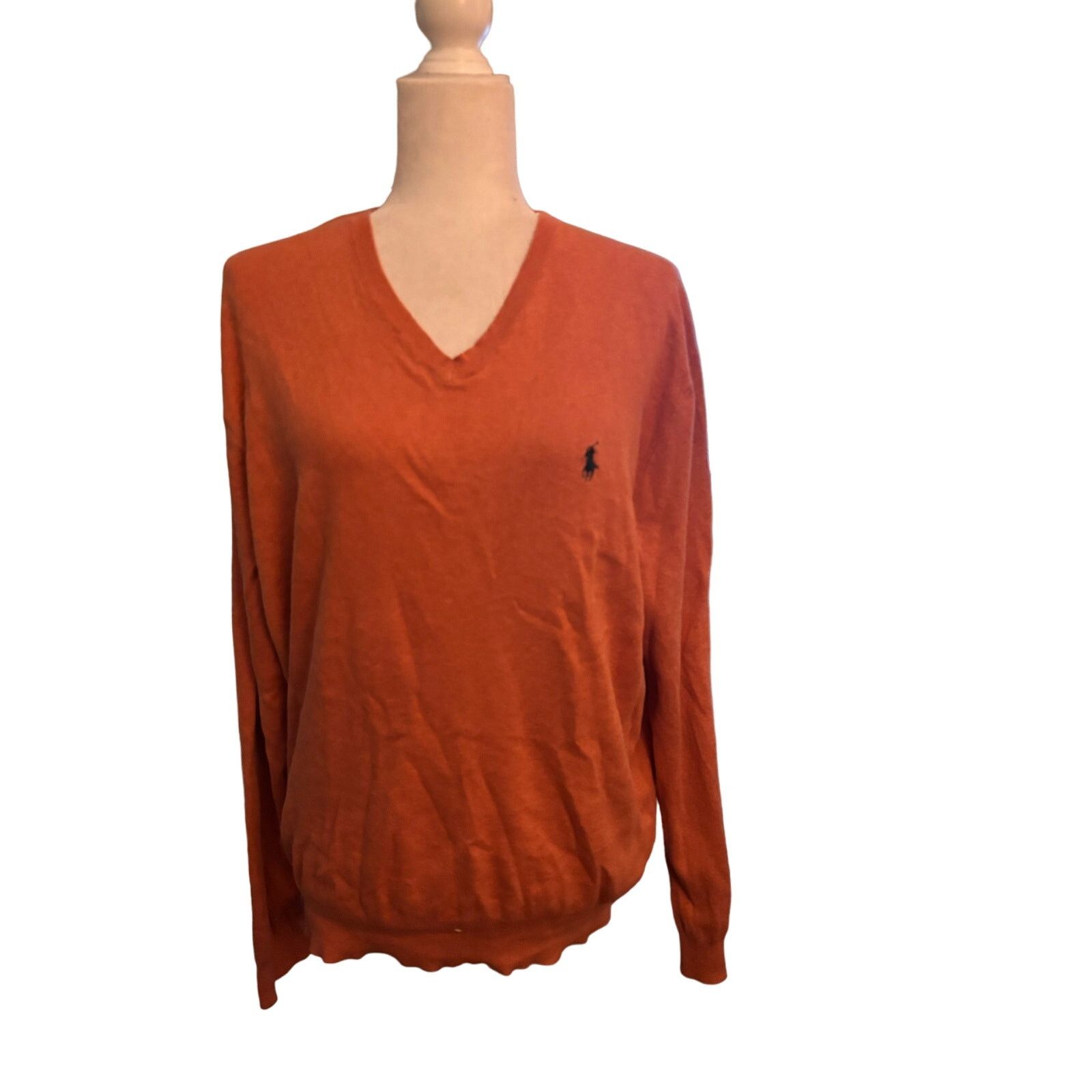 Polo Ralph Lauren Polo Ralph Lauren Sweater Mens XL Orange Pima Cotton V Neck Size US XL / EU 56 / 4 - 2 Thumbnail
