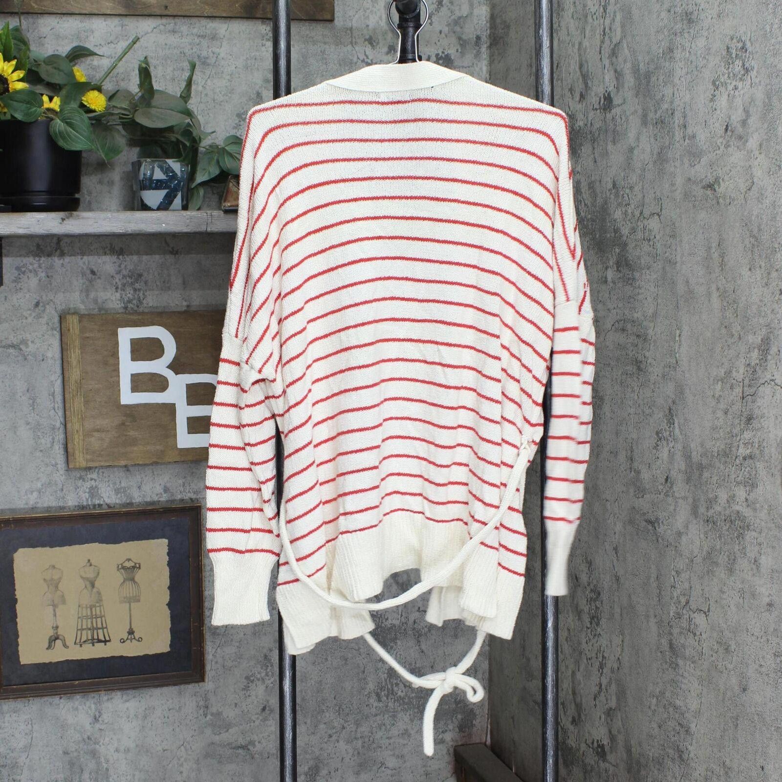 Designer Who What Wear Sleeve Wrap Cardigan Ivory / Red Stripe 2XL Size XXL / US 16-18 / IT 52-54 - 2 Thumbnail