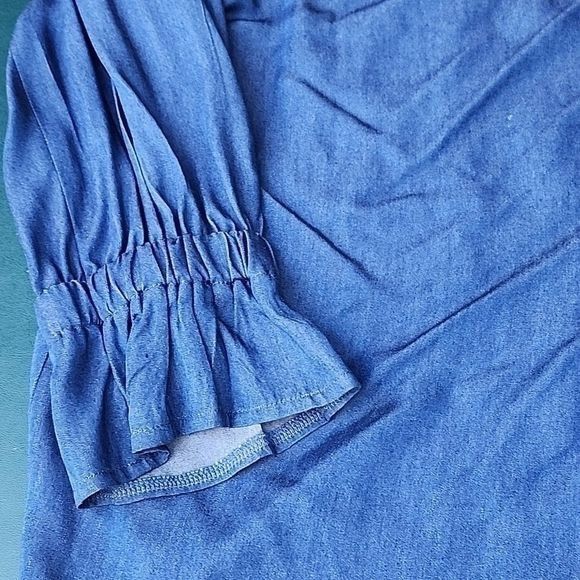 Designer Bali Corp. Off Shoulder Mid Sleeve Sz L Blue Jean Blouse Tun Size L / US 10 / IT 46 - 4 Thumbnail