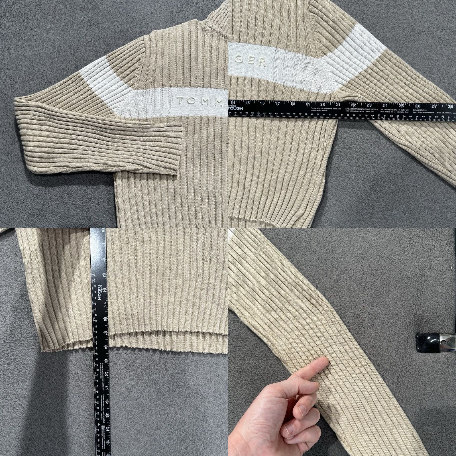 Tommy Hilfiger Tommy Hilfiger Sweater Womens XL Beige Striped Ribbed Knit Cropped Pullover GUC Size M / US 6-8 / IT 42-44 - 8 Thumbnail